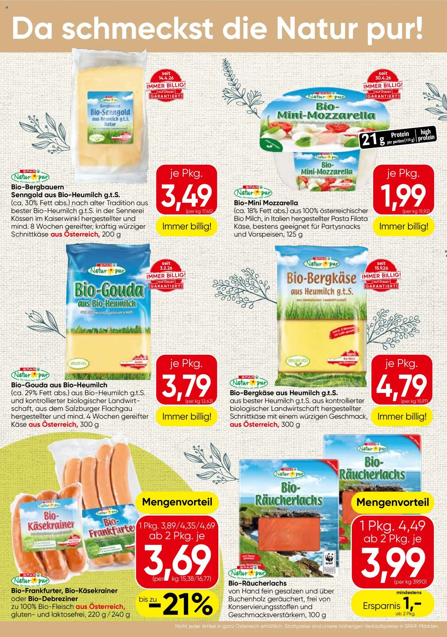 Spar Natur*pur gültig ab 29.10.2026 | Seite: 2 | Produkte: Pasta, Käse