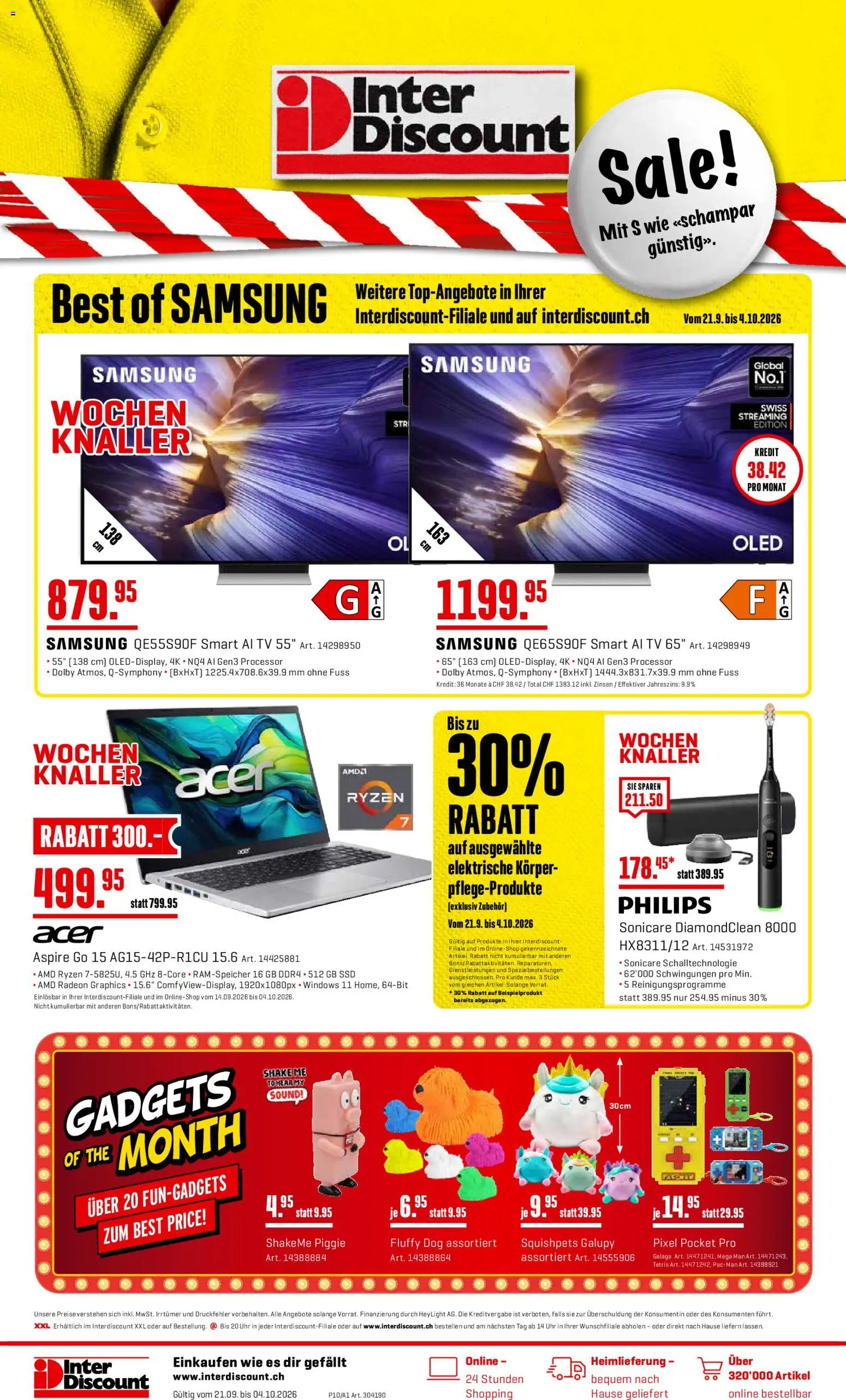 Interdiscount aktionen – gültig ab 21.09.2026 | Seite: 1 | Produkte: Uhr, TV, Samsung, Philips