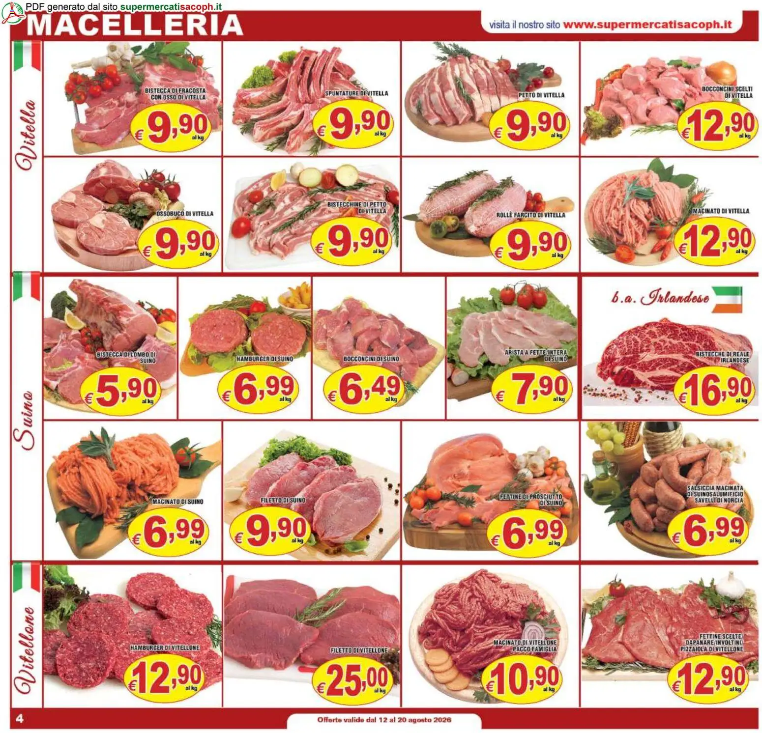 Volantino Sacoph del 12/08/2026 | Pagina: 4 | Prodotti: Prosciutto, Hamburger, Ossobuco, Macinato