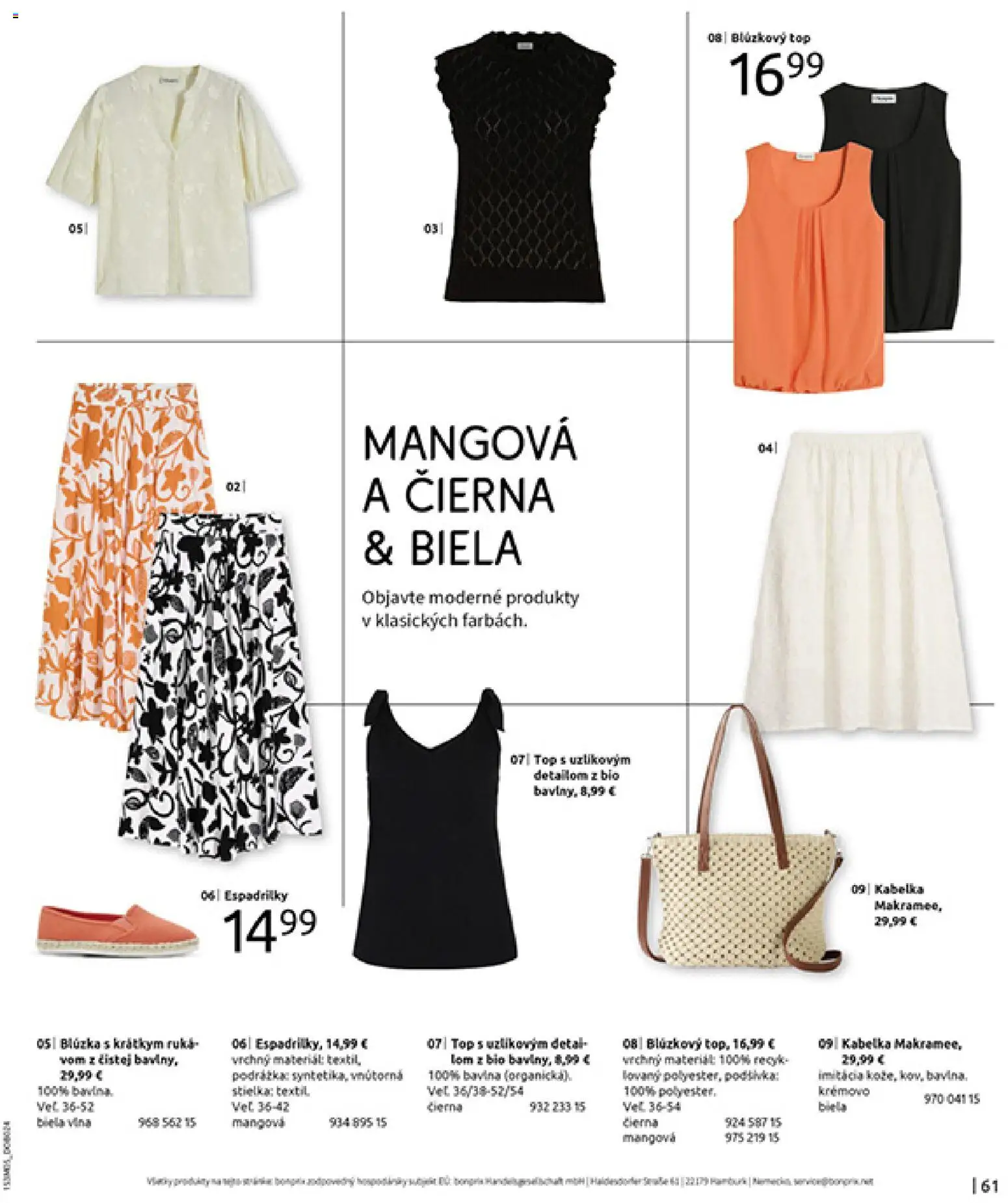 Nové Bonprix akcie – leták je platný od 05.05.2026 | Strana: 63 | Produkty: Blúzka, Espadrilky, Kabelka
