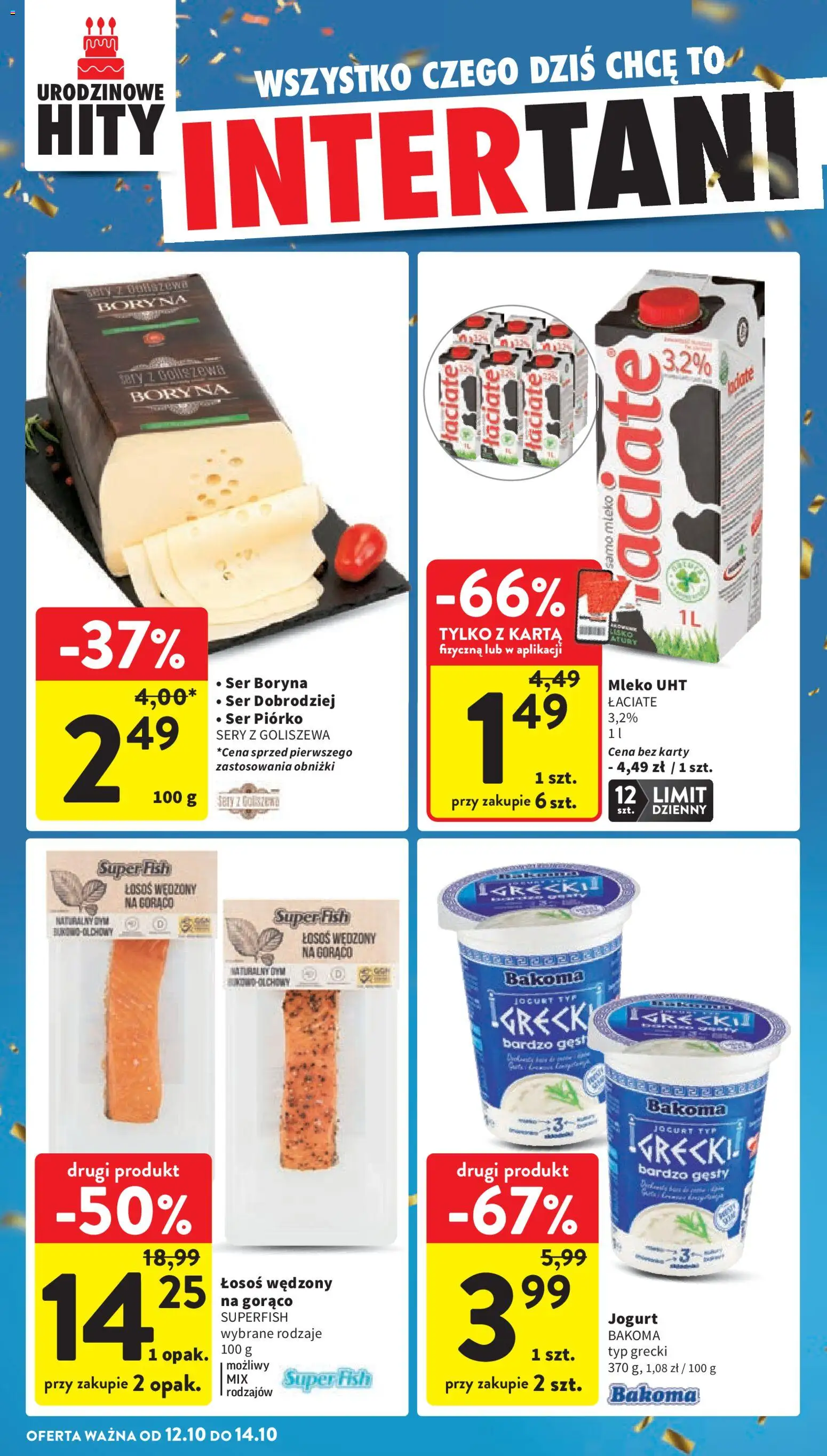 Intermarche gazetka od 08.10.2026 | Strona: 46 | Produkty: Karta, Łosoś, Mleko, Ser