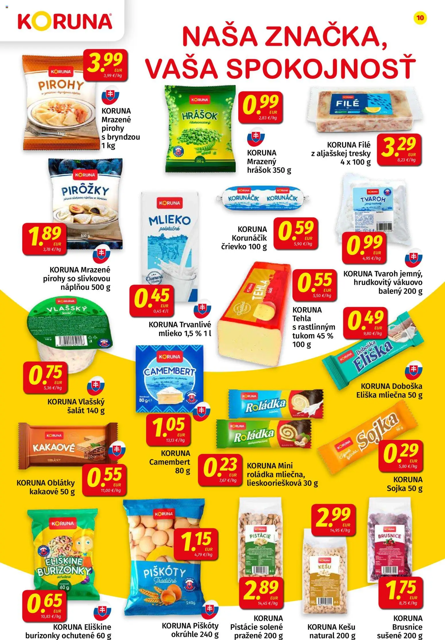 Nové Koruna akcie – leták je platný od 14.08.2026 | Strana: 10 | Produkty: Pirohy, Oblátky, Šalát, Pistácie