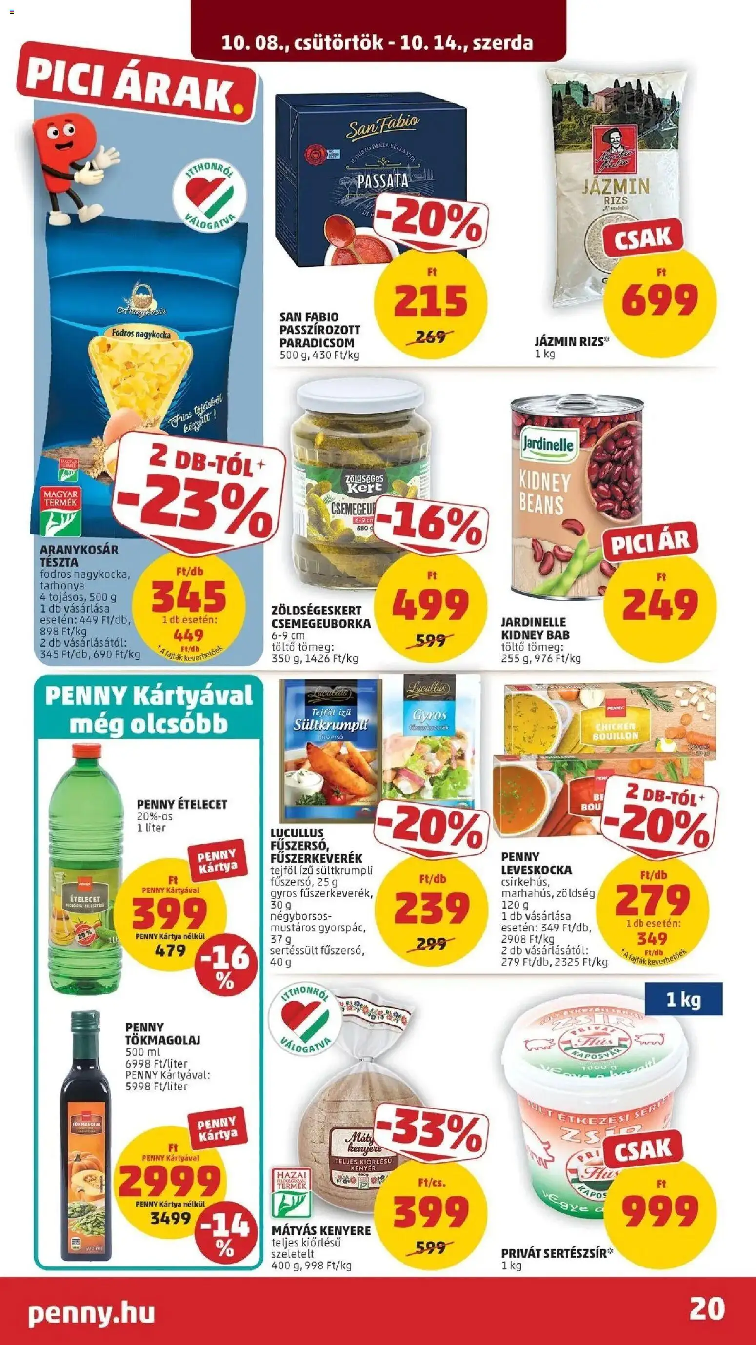 PENNY aktuális akciós újság: 2026.10.07.-tól lapozható | Oldal: 20 | Termékek: Fűszerkeverék, Bella, Sertéssült, Csemegeuborka