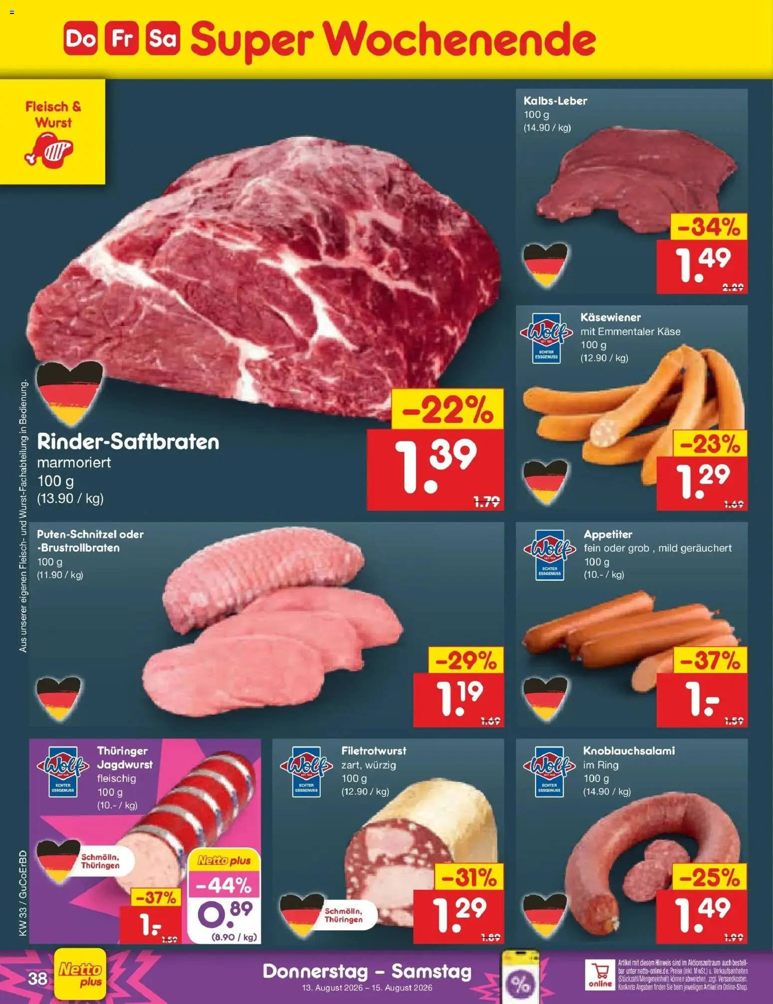 Netto Marken-Discount Prospekt Augustusburg (ab 10.08.2026) » Angebote | Seite: 54 | Produkte: Käse, Putenschnitzel, Wurst, Fleisch