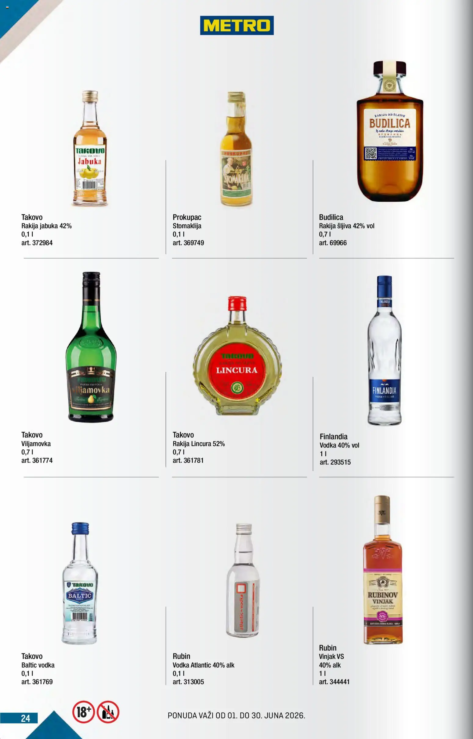 Metro katalog - važi od 01.06.2026 | Strana: 24 | Proizvode: Rakija, Vodka, Šljiva