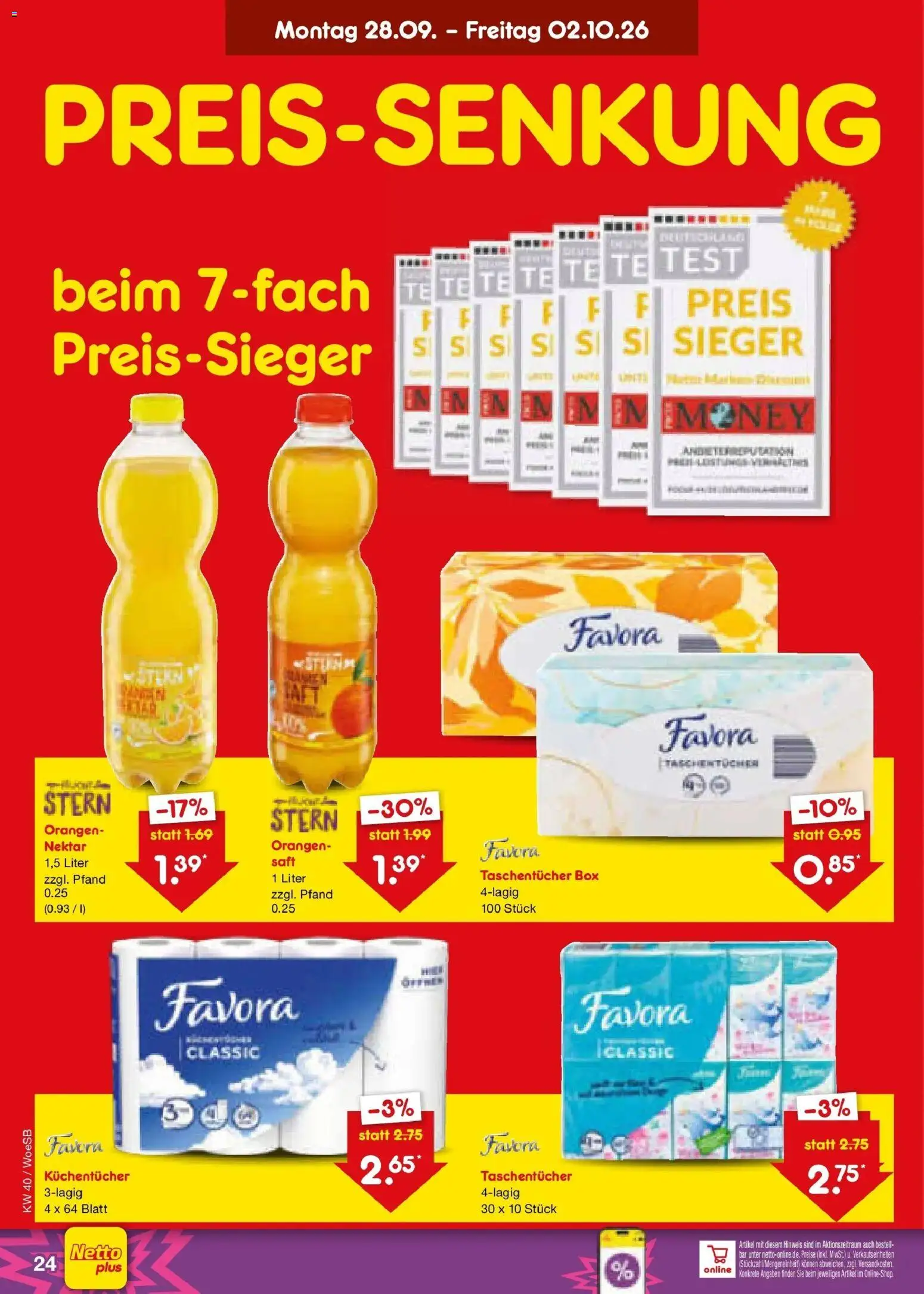 Netto Marken-Discount Prospekt Katzweiler (ab 28.09.2026) » Angebote | Seite: 34 | Produkte: Taschentücher, Box, Orangen, Saft