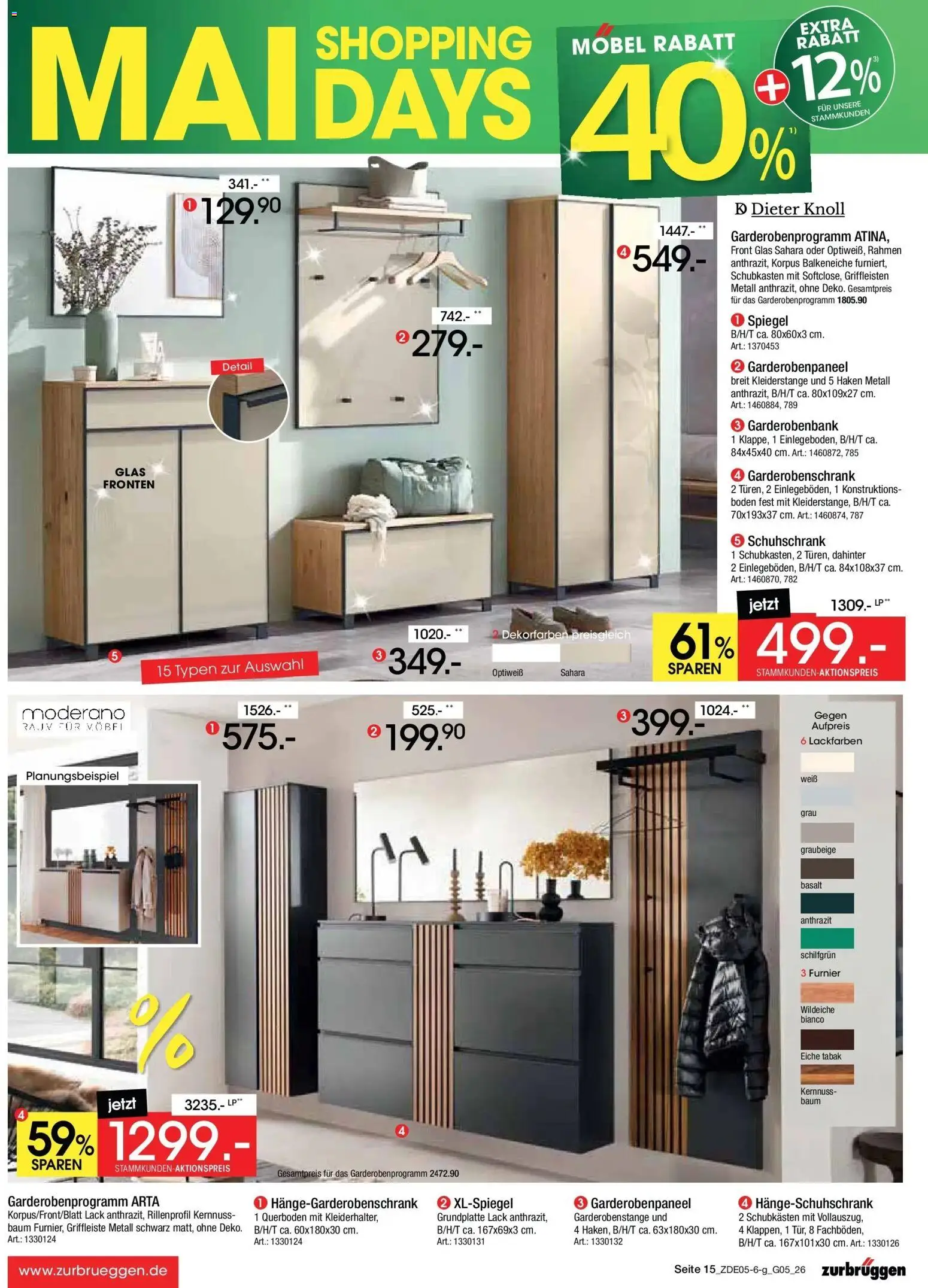 Zurbrüggen MaiDays Shopping – gültig ab 08.05.2026 | Seite: 27 | Produkte: Spiegel, Garderobenschrank