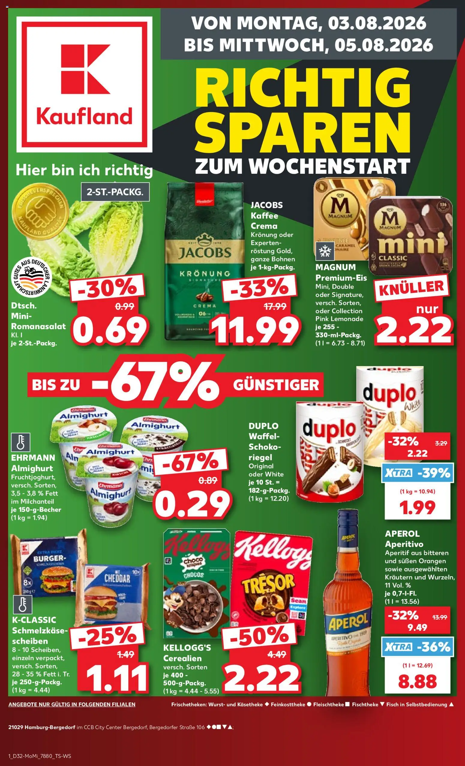 Kaufland Prospekt Hamburg – gültig ab 03.08.2026 | Seite: 1 | Produkte: Kaffee, Orangen, Kellogg's, Aperol