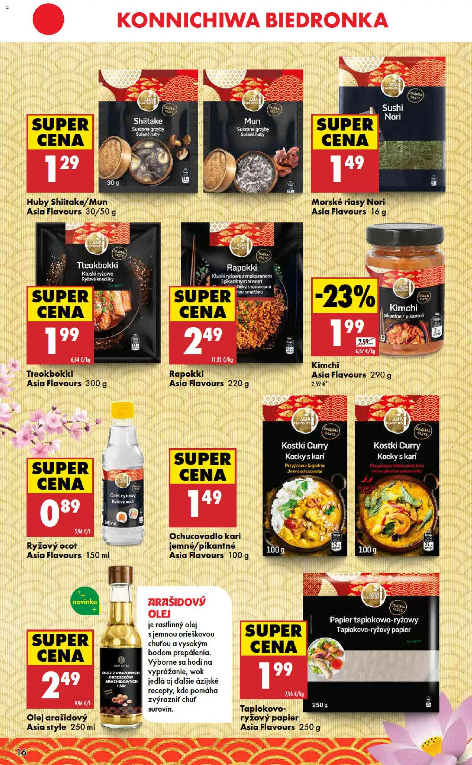 Nové Biedronka akcie – leták je platný od 09.07.2026 | Strana: 16 | Produkty: Olej, Sushi, Ocot