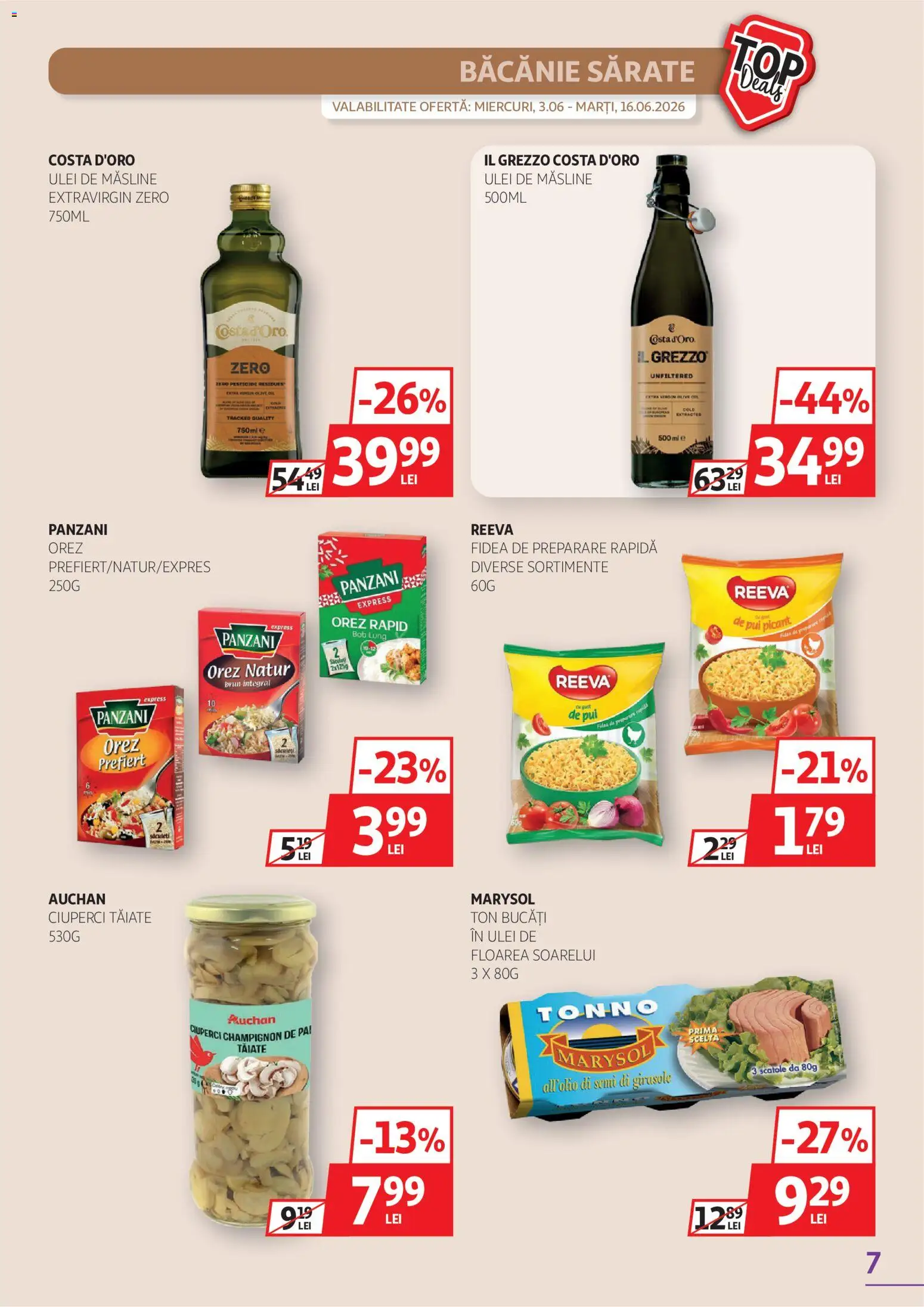 Noul catalog Auchan – valabil de la 03.06.2026 | Pagină: 7 | Produse: Hacıyatmaz Kedi Oyuncağı, Măsline, Ciuperci, Orez