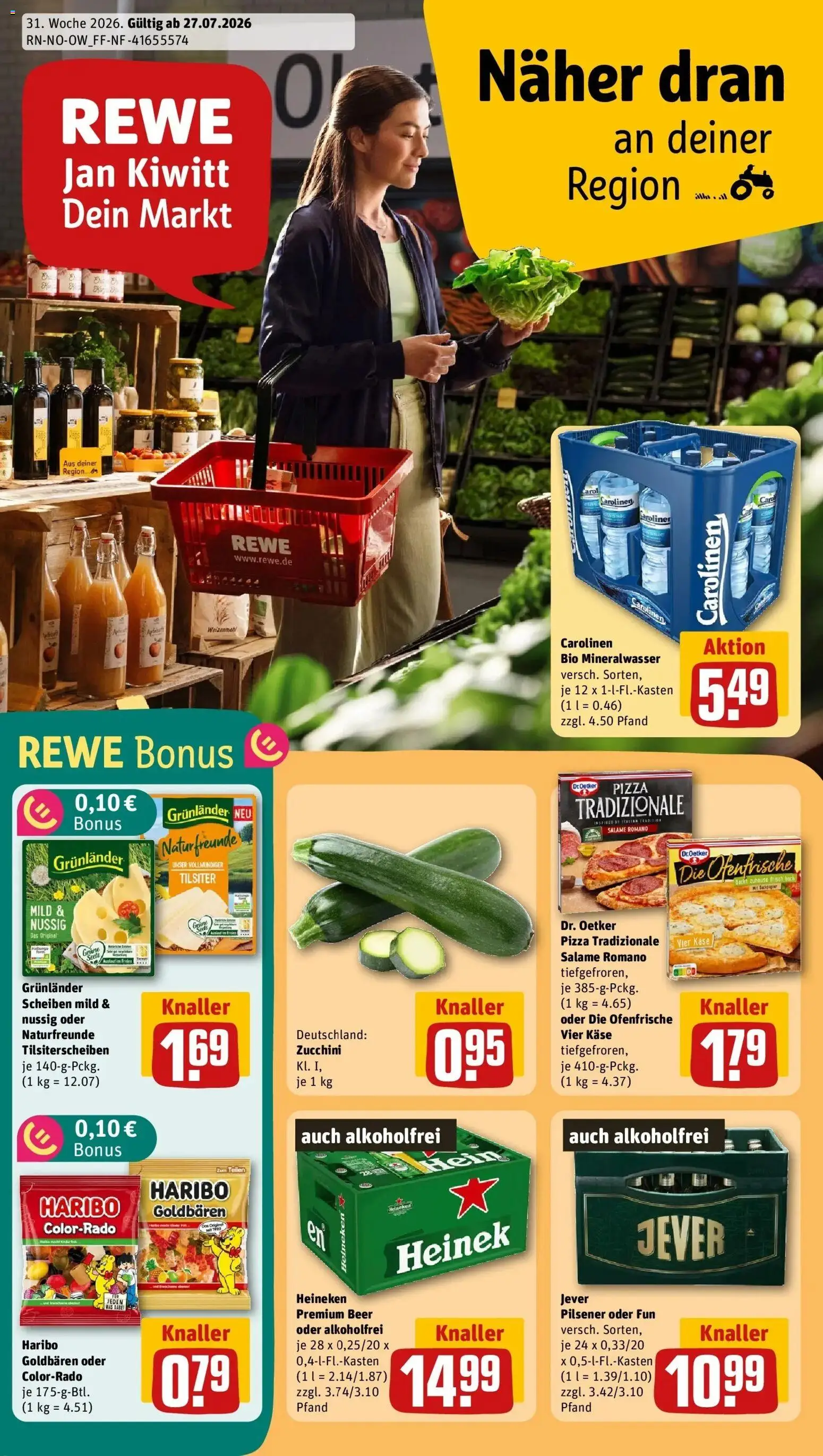 Rewe Prospekt Detmold Heiligenkirchen – gültig ab 27.07.2026 | Seite: 1 | Produkte: Haribo, Ofenfrische, Mineralwasser, Pizza