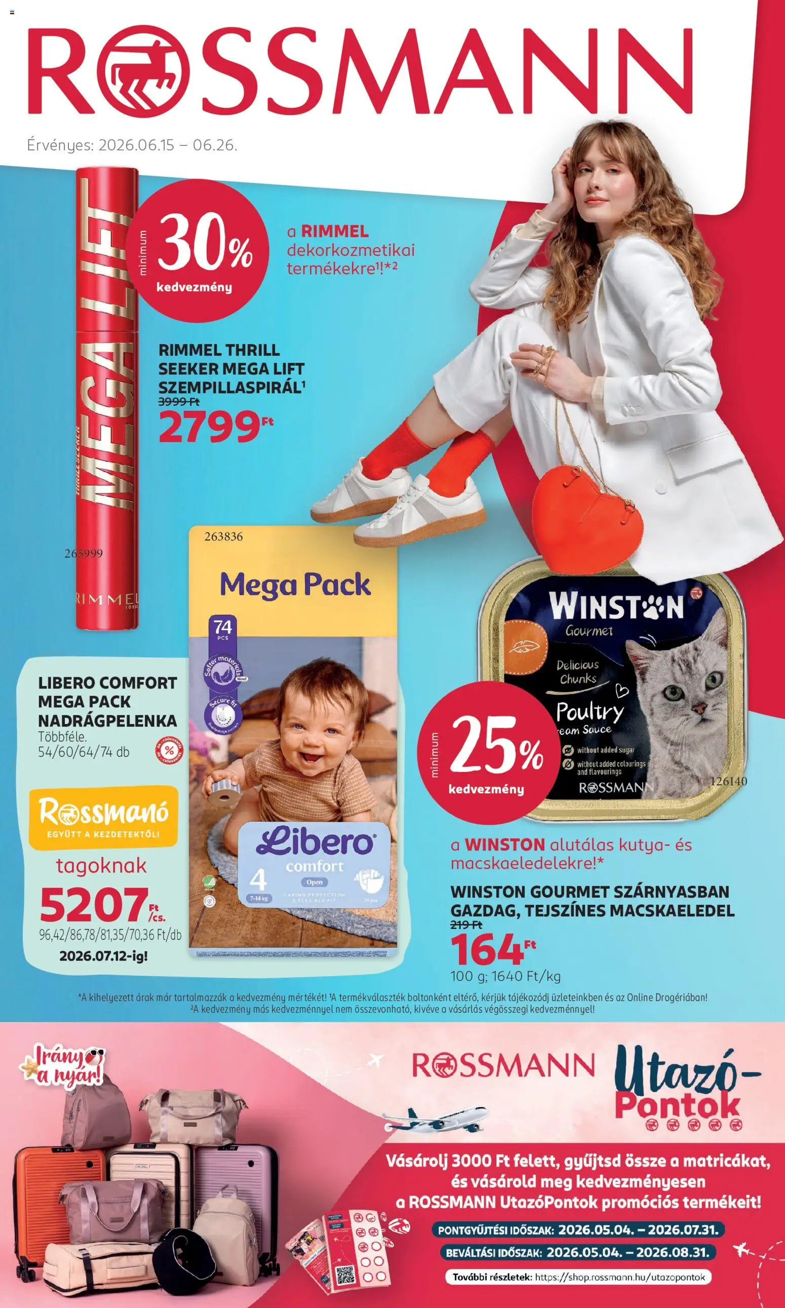 Rossmann akciós ujság - amely érvényes a következő dátumtól: 15.06.2026 | Oldal: 1 | Termékek: Szempillaspirál, Macskaeledel
