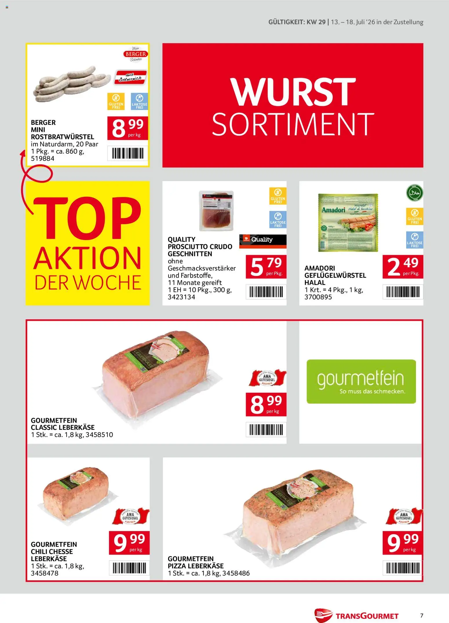 Transgourmet Zustellaktion gültig ab 13.07.2026 | Seite: 7 | Produkte: Wurst, Chili, Pizza
