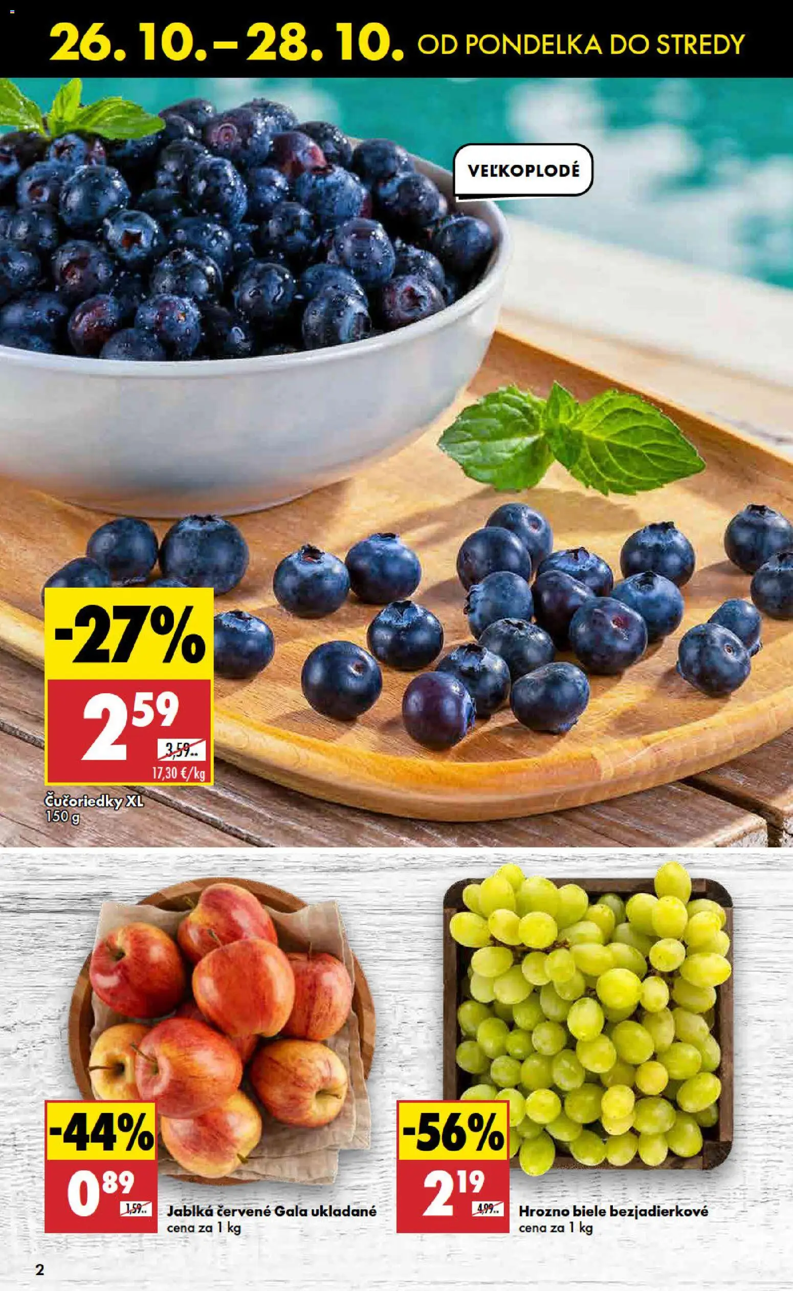 Nové Biedronka akcie – leták je platný od 26.10.2026 | Strana: 2 | Produkty: Jablká, Čučoriedky, Hrozno