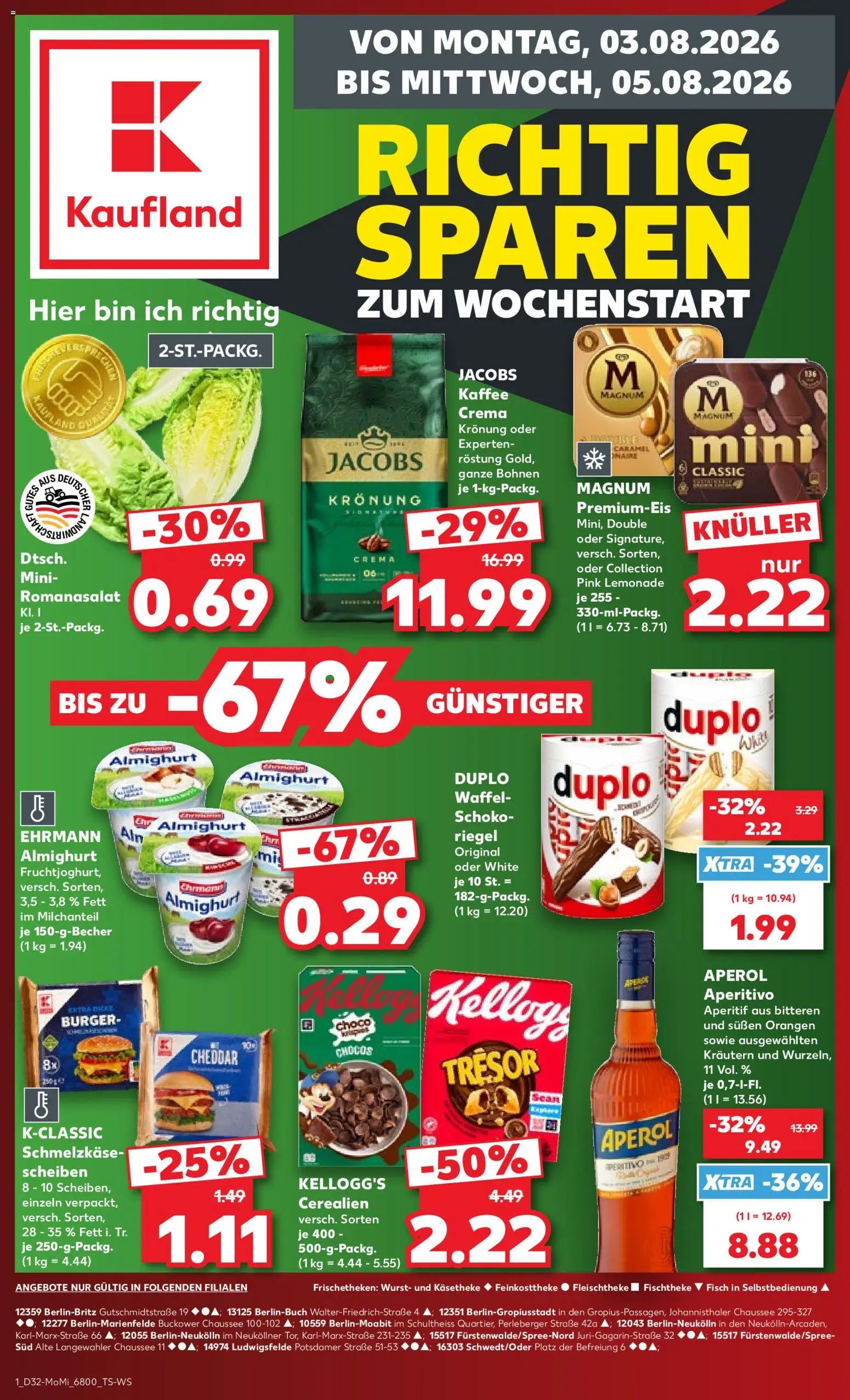 Kaufland Prospekt – gültig ab 03.08.2026 | Seite: 1 | Produkte: Orangen, Kellogg's, Fisch, Aperol