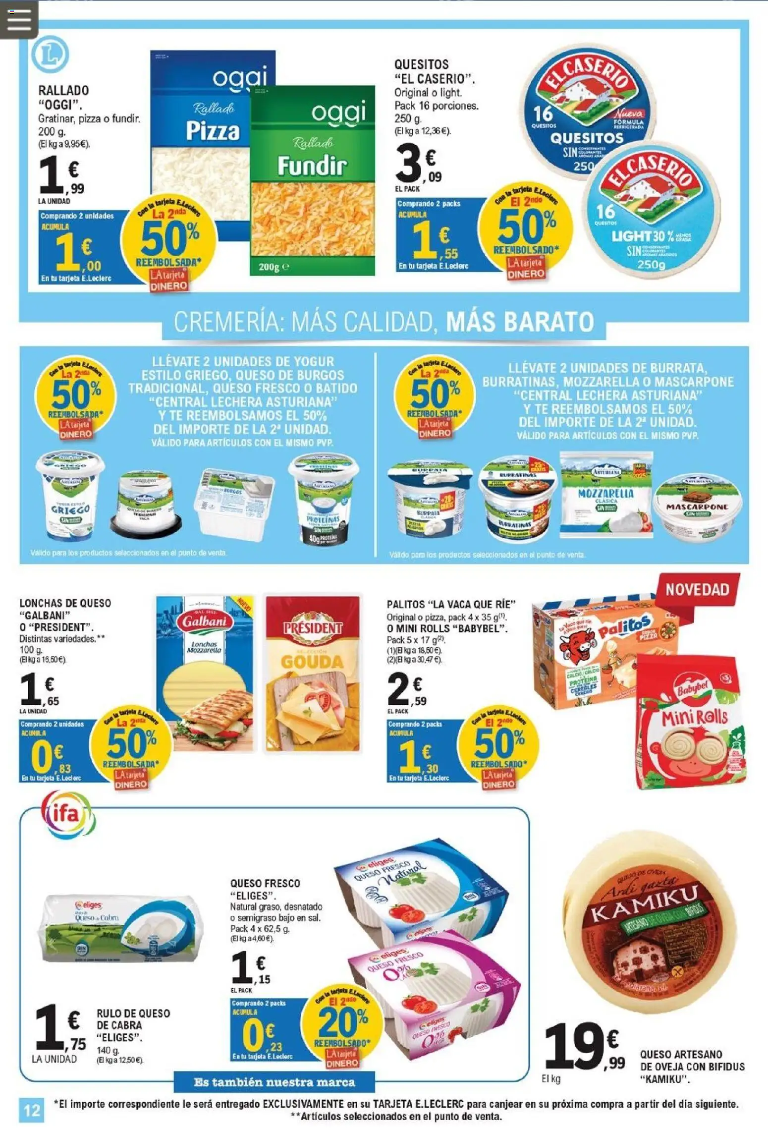 E.Leclerc Miranda de Ebro │ válido desde el 01/07/2026 | Página: 12 | Productos: Queso, Yogur, Pizza, Queso fresco