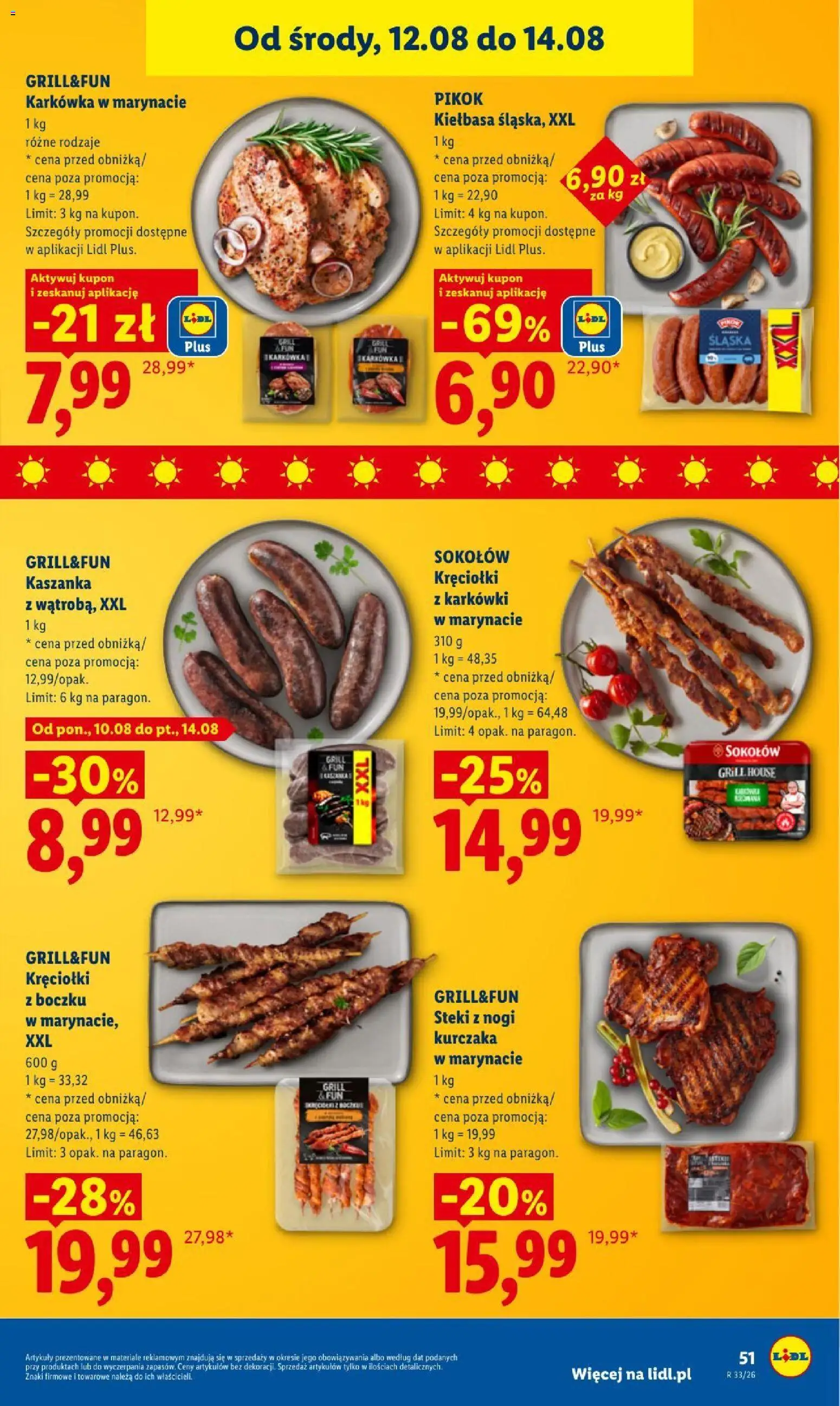 Lidl gazetka od 12.08.2026 | Strona: 51 | Produkty: Kiełbasa, Steki, Grill, Kaszanka