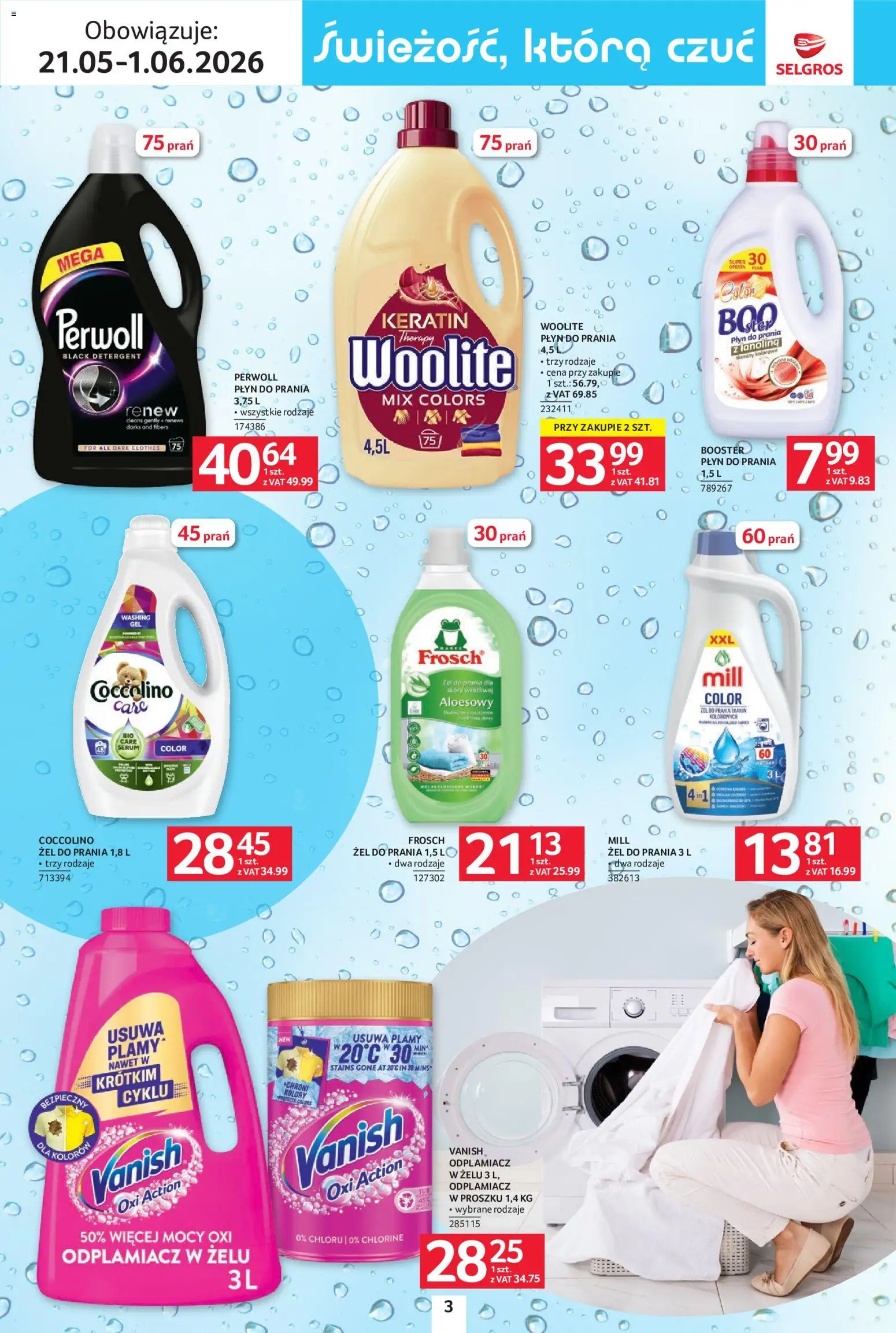 Selgros cash&carry gazetka - Sprzątanie od 21.05.2026 | Strona: 3 | Produkty: Vanish, Coccolino, Odplamiacz, Detergent