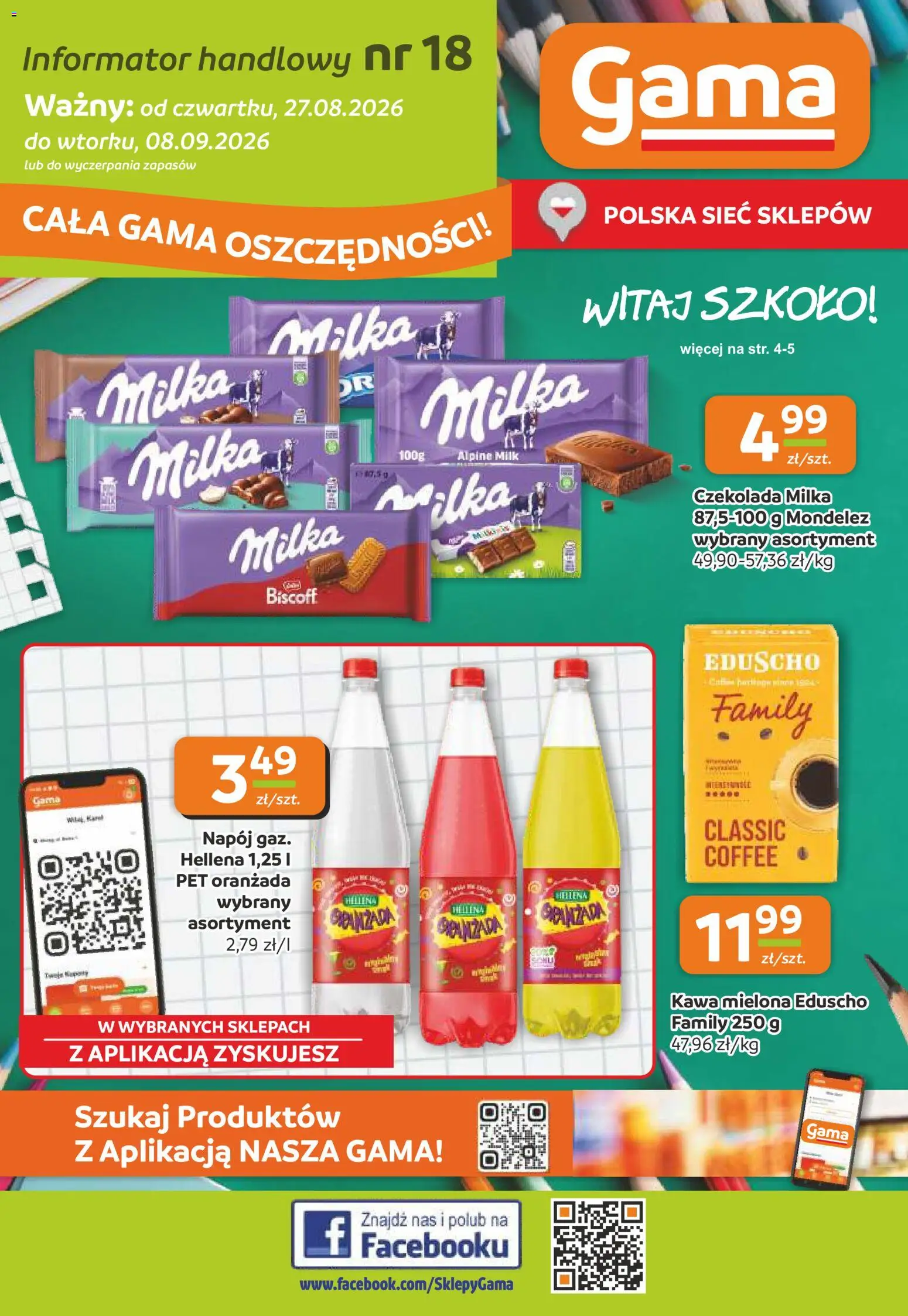 Gama gazetka od 27.08.2026 | Strona: 1 | Produkty: Czekolada milka, Milka, Kawa, Kawa mielona