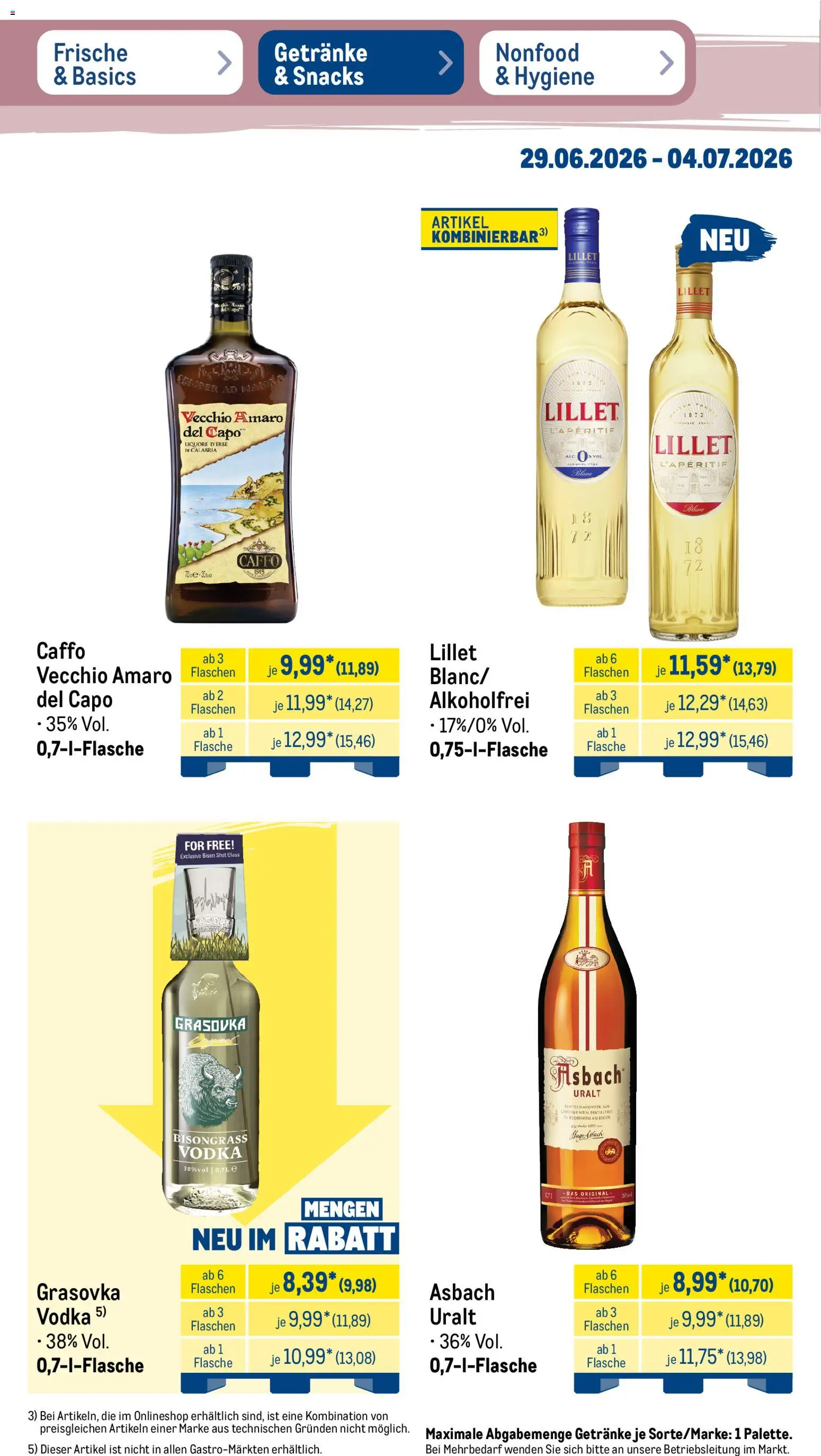 Metro Prospekt – gültig ab 29.06.2026 | Seite: 34 | Produkte: Lillet, Vodka, Hugo, Asbach