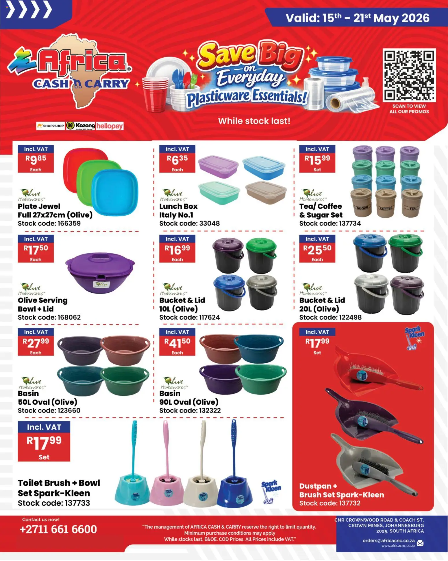 New Africa Cash & Carry catalogue – valid from 15.05.2026 | Page: 1 | Products: Box, Toilet, Brush, Sugar