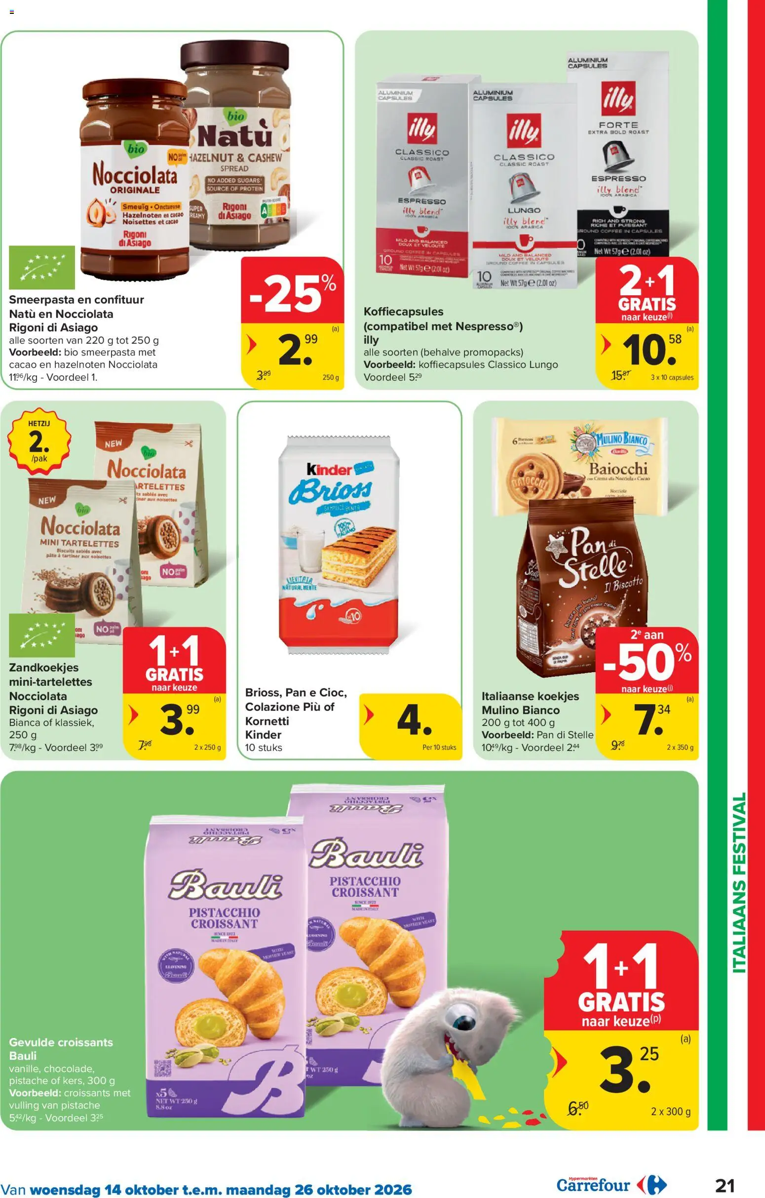 {H1} | Pagina: 21 | Producten: Kinder, Hazelnoten, Koffiecapsules, Pan