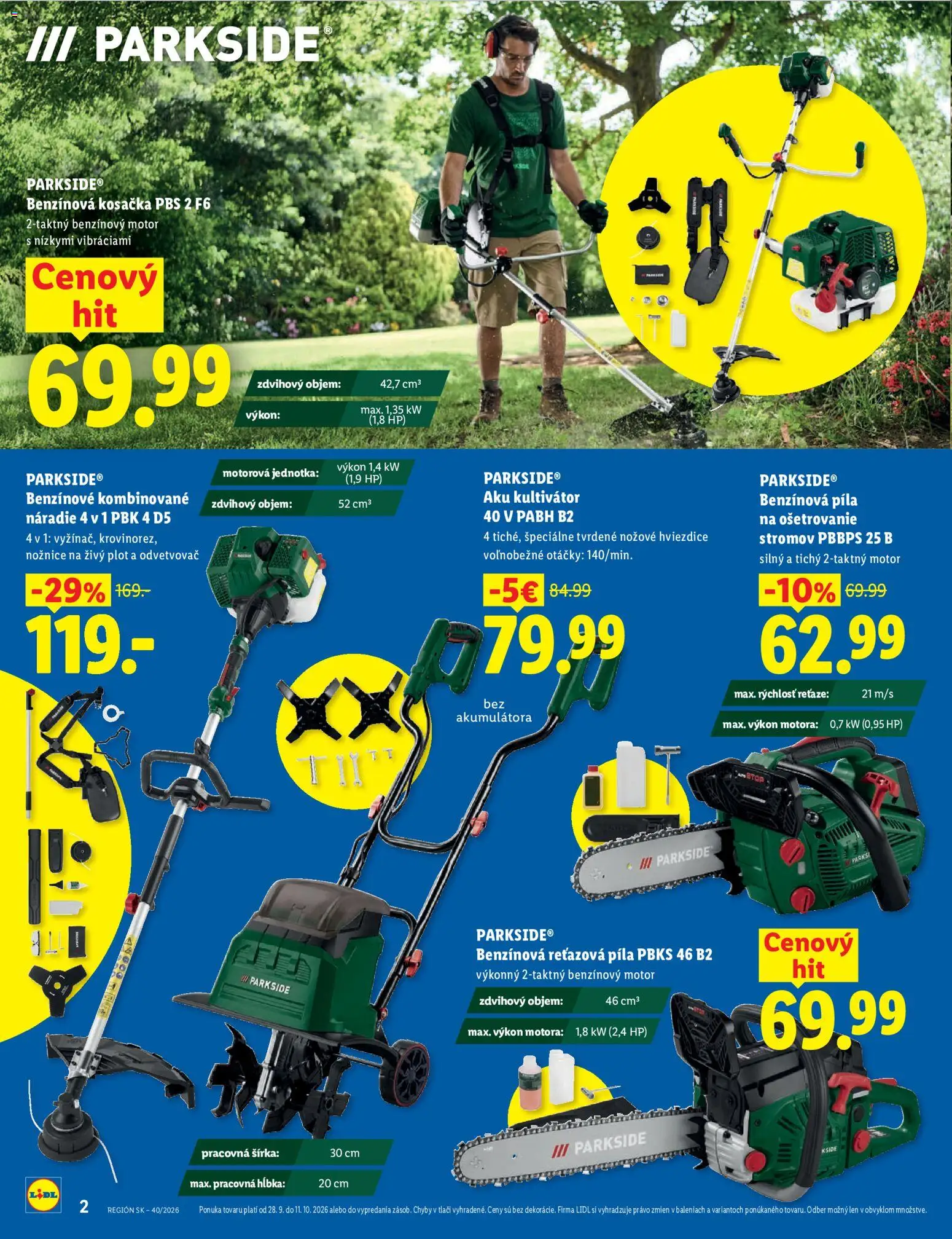 Nové Lidl akcie – leták je platný od 28.09.2026 | Strana: 2 | Produkty: Reťazová píla, Kosačka, Nožnice na živý plot, Píla