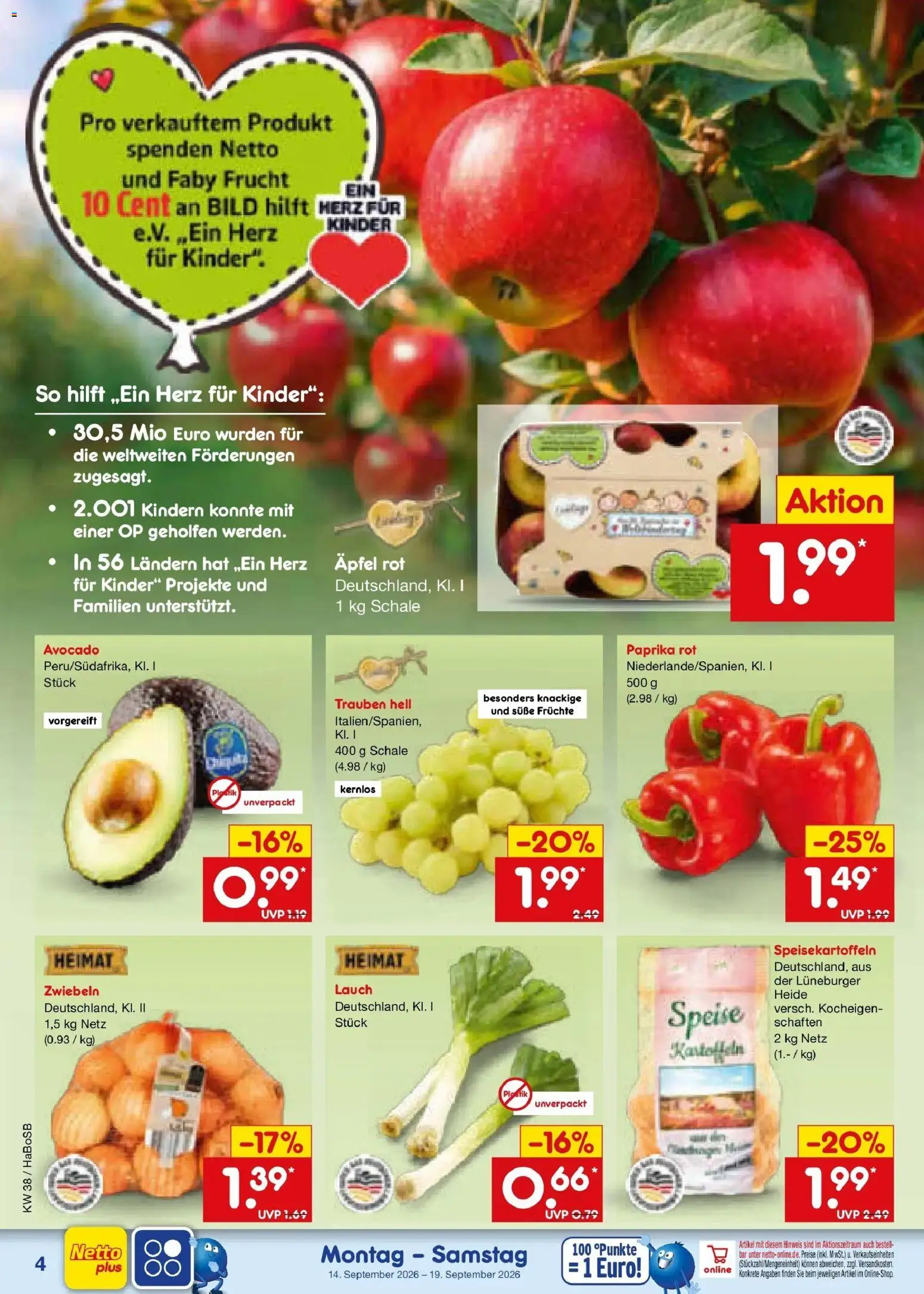 Netto Marken-Discount Prospekt Unna – gültig ab 14.09.2026 | Seite: 6 | Produkte: Paprika rot, Avocado, Kartoffeln, Zwiebeln