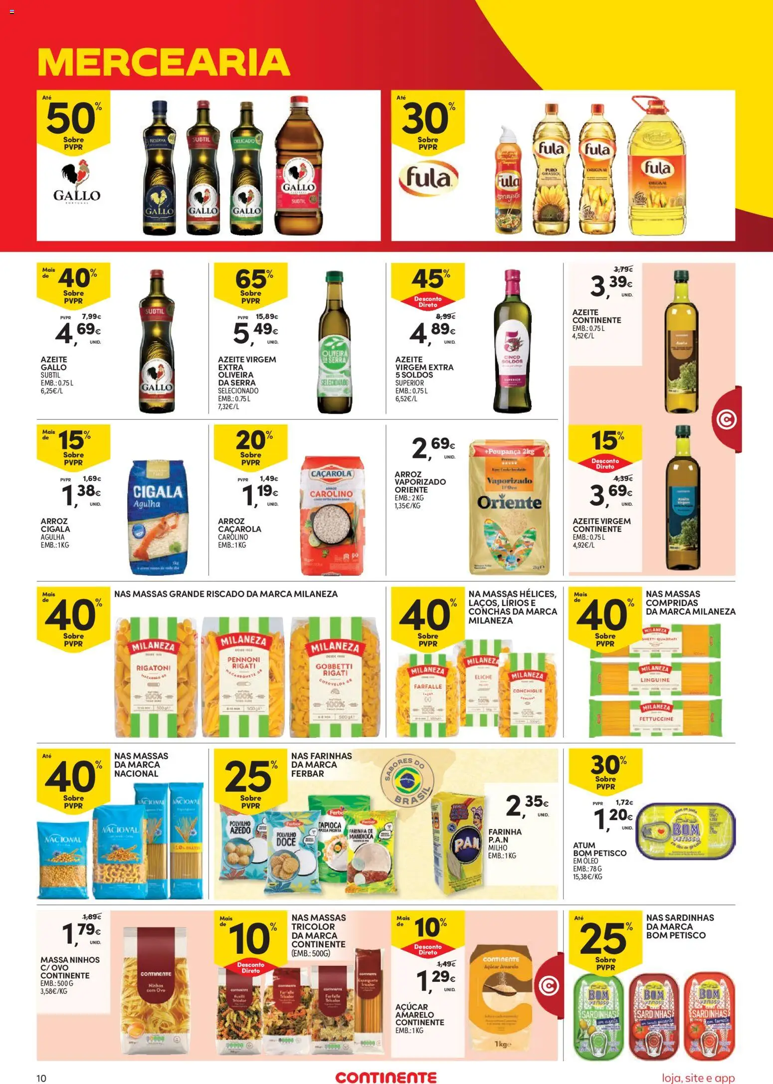 Continente Semanal Continente Bom Dia │ válido de 12.05.2026 | Página: 10 | Produtos: Tapioca, Óleo, Arroz, Massa