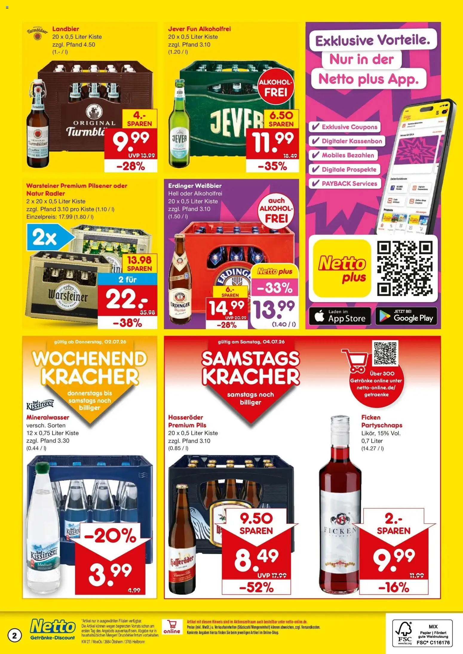 Netto Marken-Discount Prospekt Heilbronn – gültig ab 29.06.2026 | Seite: 2 | Produkte: Erdinger, Radler, Jever, Hasseröder