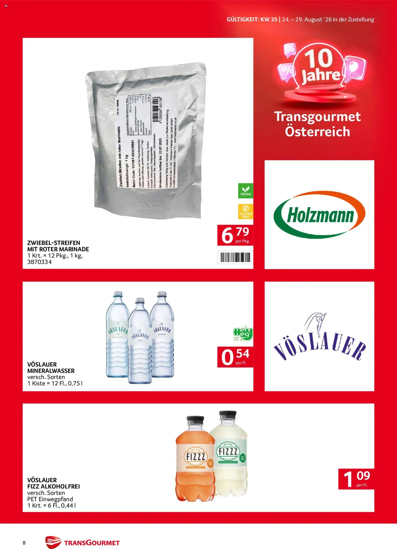 Transgourmet Zustellaktion gültig ab 24.08.2026 | Seite: 8 | Produkte: Zwiebeln, Zucker, Zutaten, Mineralwasser
