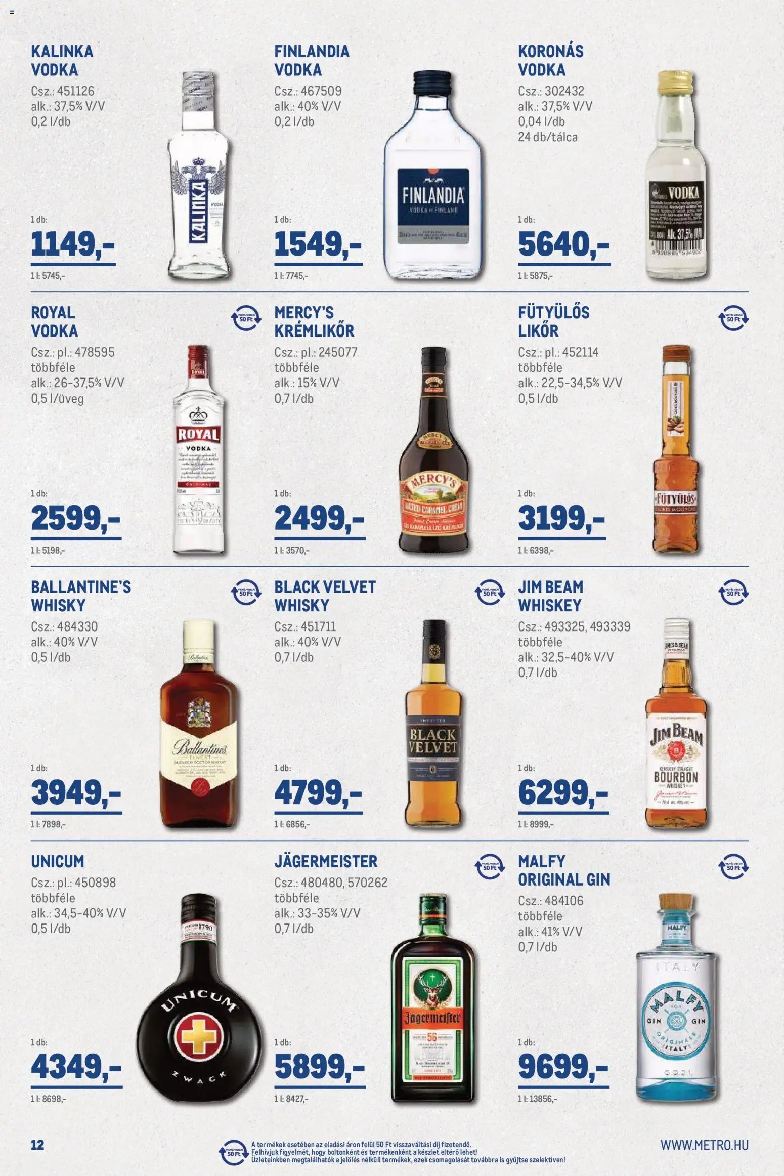 Metro akciós ujság - amely érvényes a következő dátumtól: 02.05.2026 | Oldal: 12 | Termékek: Krémlikőr, Likőr, Vodka, Whisky