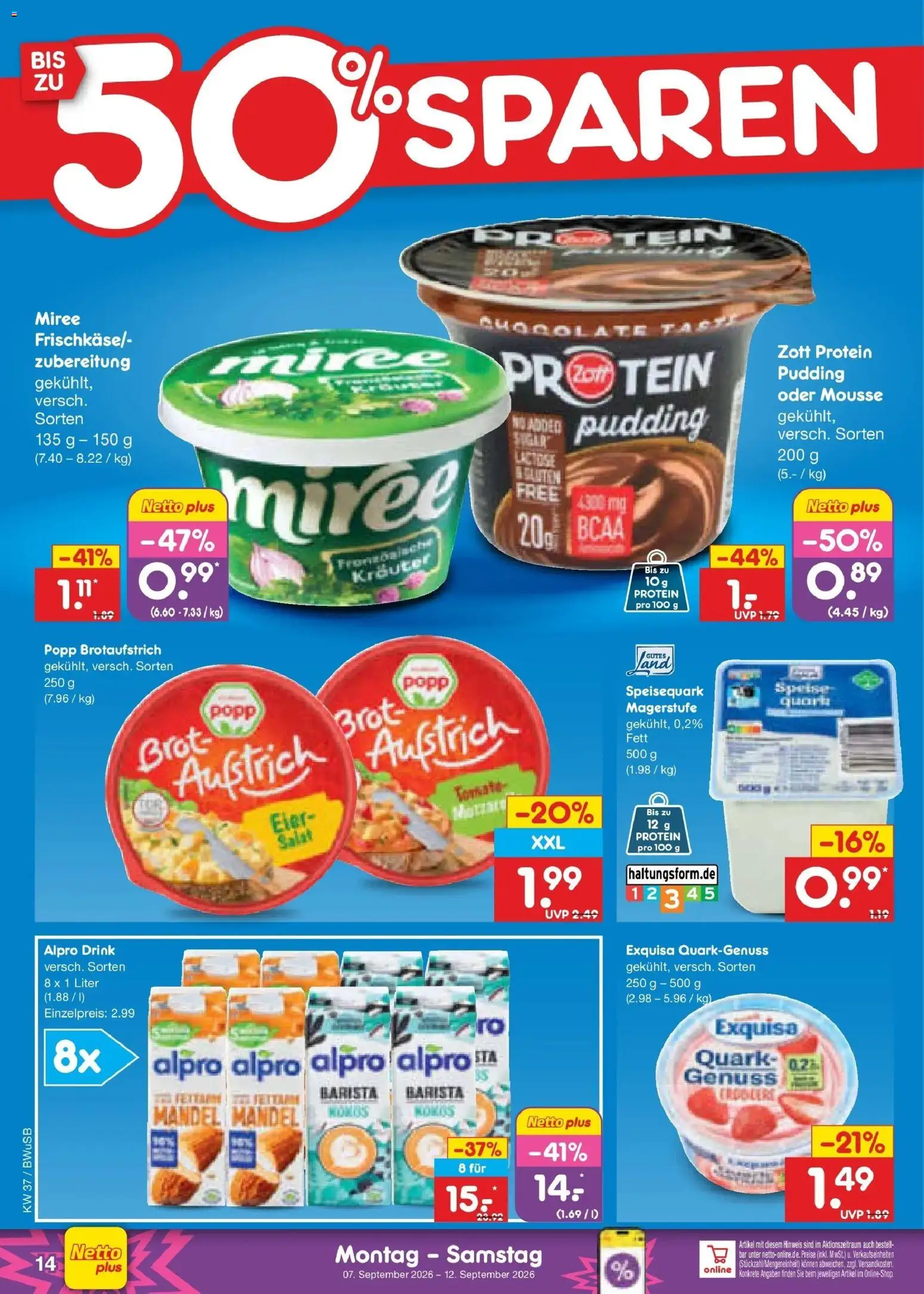 Netto Marken-Discount Prospekt Bielefeld – gültig ab 07.09.2026 | Seite: 20 | Produkte: Quark, Exquisa, Alpro, Brot