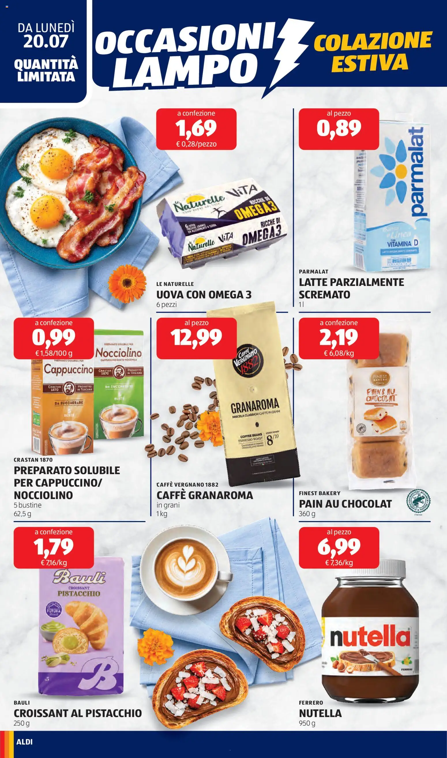 Volantino Aldi del 20/07/2026 | Pagina: 12 | Prodotti: Uova, Caffè, Latte, Nutella