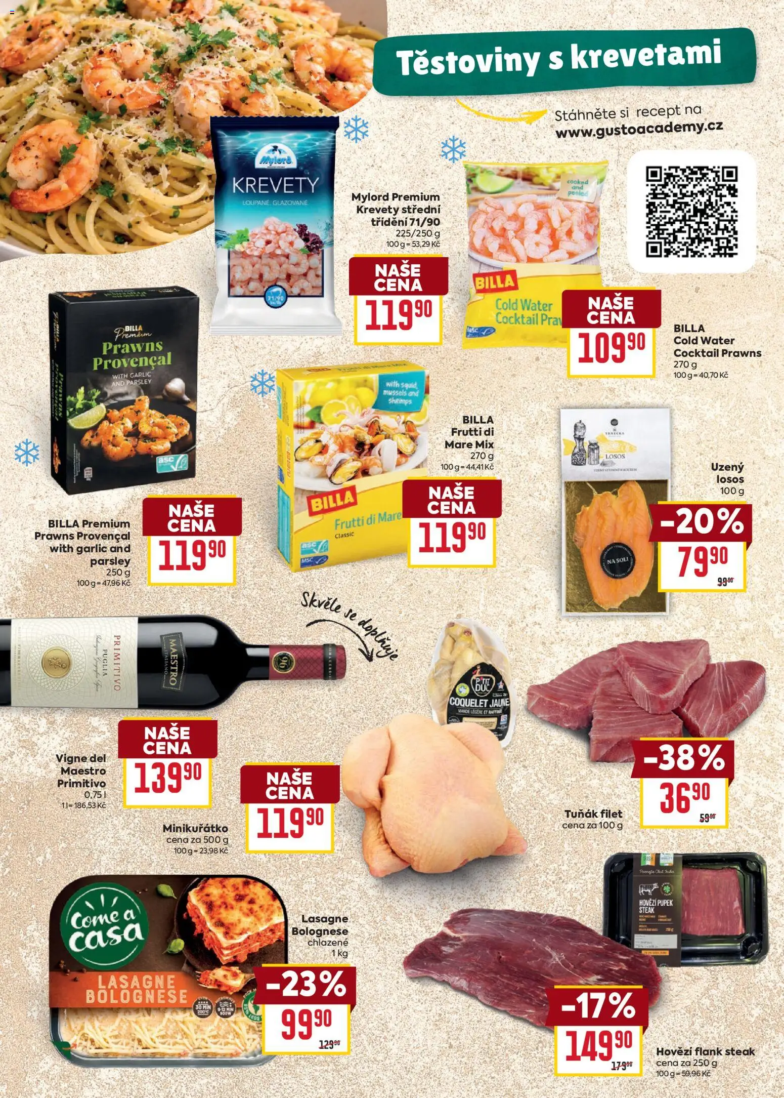 Billa leták - Bohatá chuť středomoří od 20.05.2026 | Strana: 4 | Produkty: Tuňák, Hovězí pupek, Těstoviny, Filet