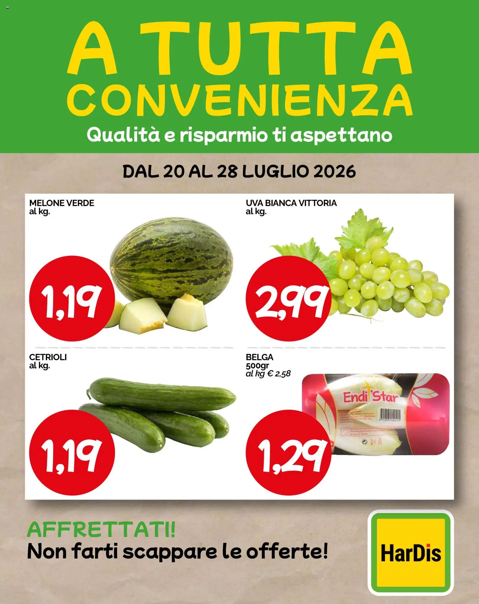 Volantino HarDis del 20/07/2026 | Pagina: 2 | Prodotti: Cetrioli, Uva, Melone