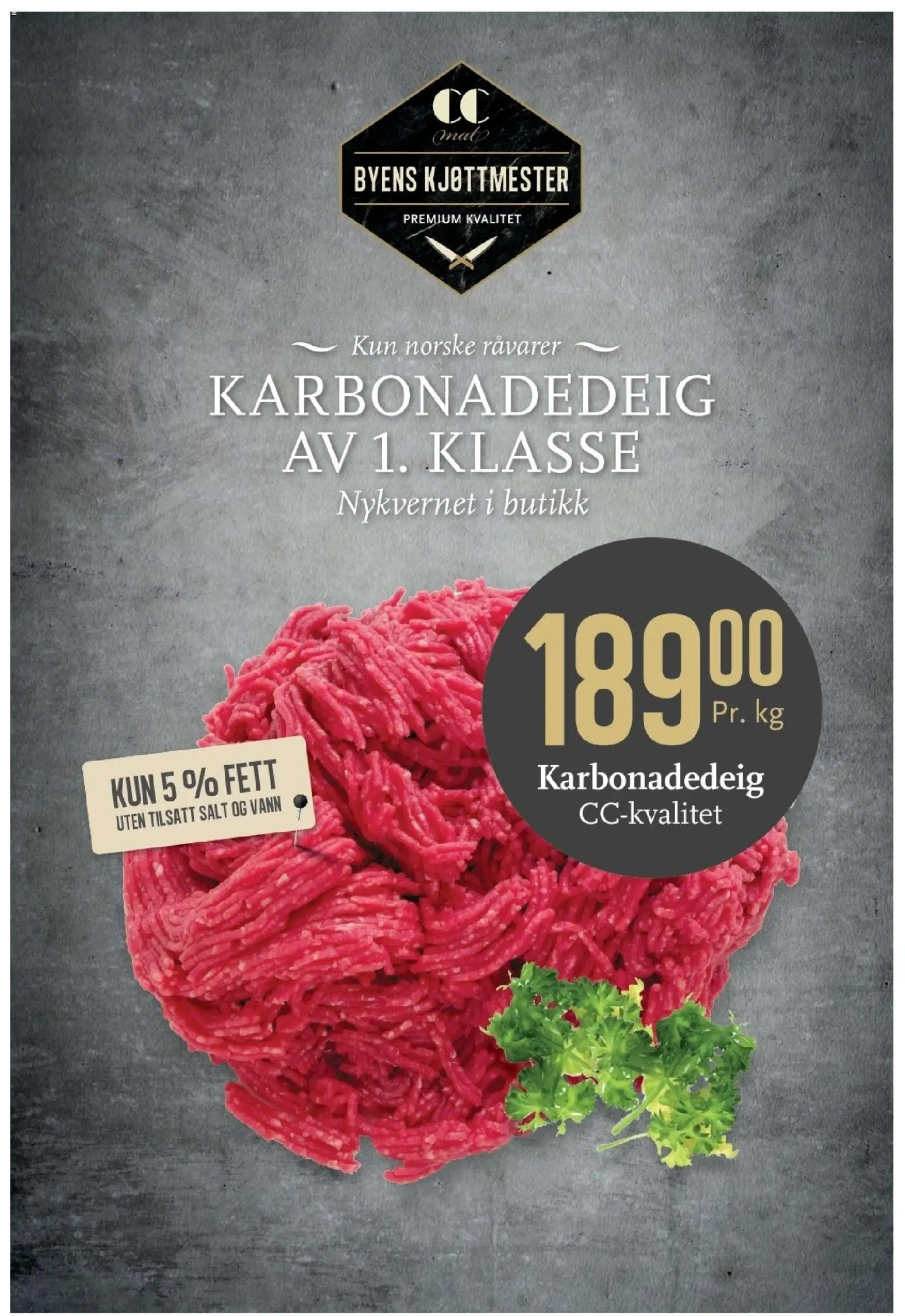 {H1} | Side: 7 | Produkter: Karbonadedeig, Salt, Vann