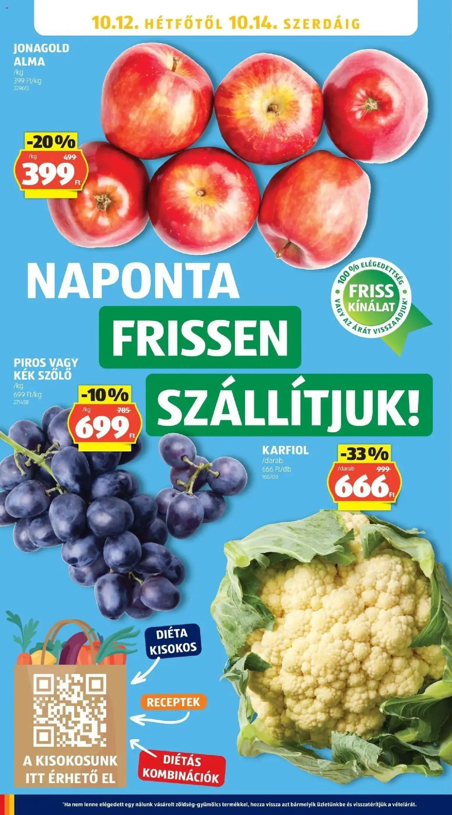 Aldi akciós ujság - amely érvényes a következő dátumtól: 2026.10.08. | Oldal: 28 | Termékek: Szőlő, Karfiol, Alma