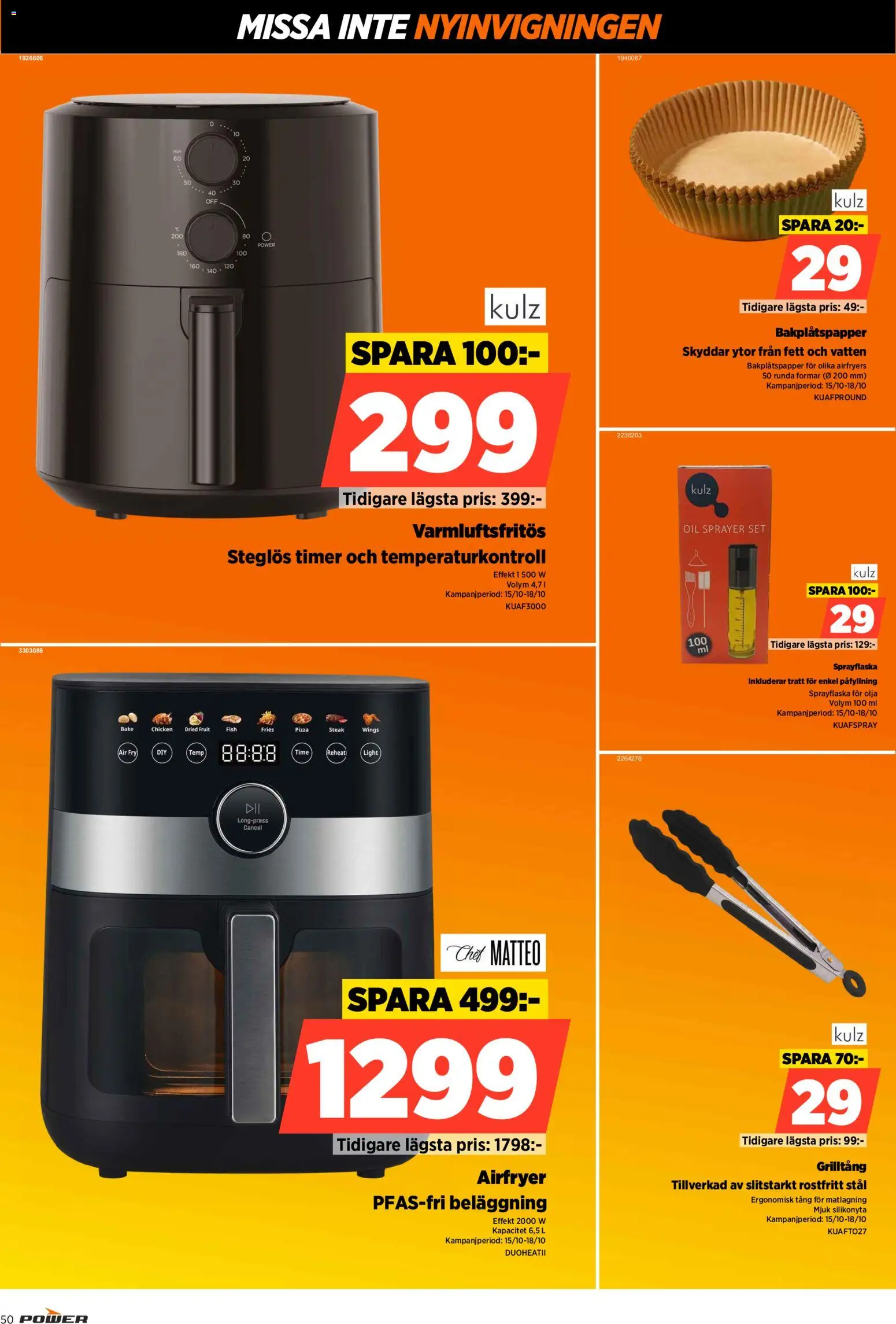 Power reklamblad aktuell från 15/10/2026 | Sida: 50 | Produkter: Varmluftsfritös, Set, Vatten, Airfryer