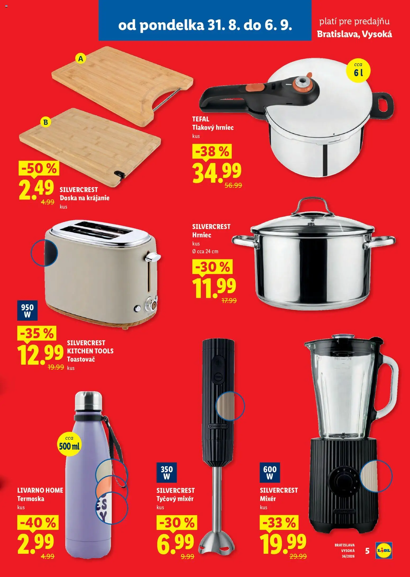 Nové Lidl akcie – leták je platný od 31.08.2026 | Strana: 5 | Produkty: Mixér, Tyčový mixér, Tefal, Tlakový hrniec