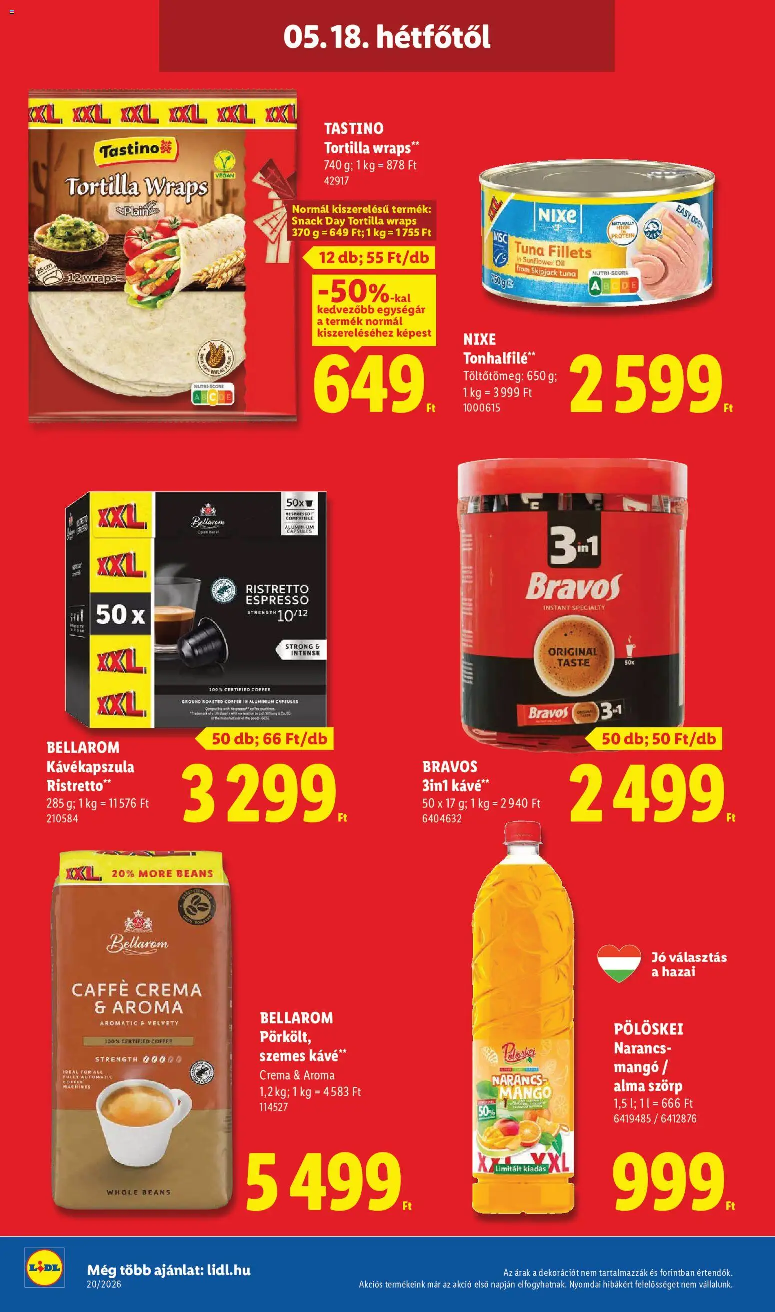 Lidl akciós ujság - amely érvényes a következő dátumtól: 14.05.2026 | Oldal: 66 | Termékek: Kávékapszula, Tortilla, Kávé, Szemes kávé