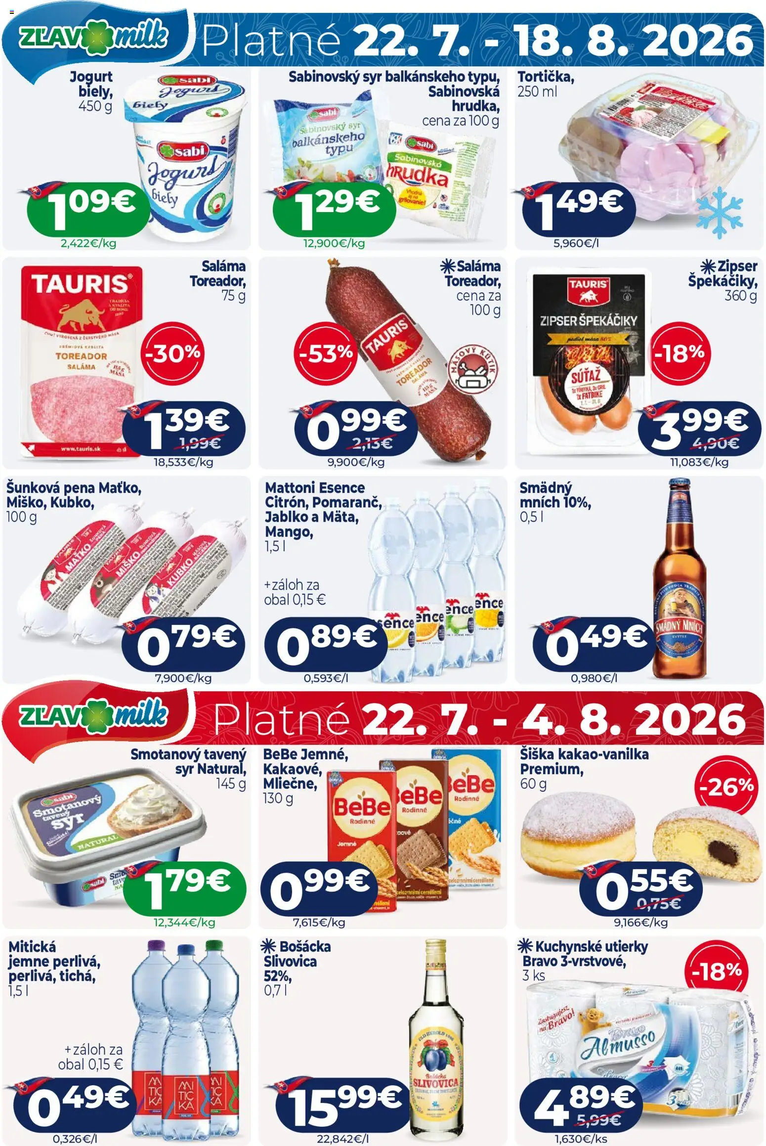 Nové Milk Agro akcie – leták je platný od 22.07.2026 | Strana: 16 | Produkty: Jogurt, Slivovica, Mattoni, Mitická