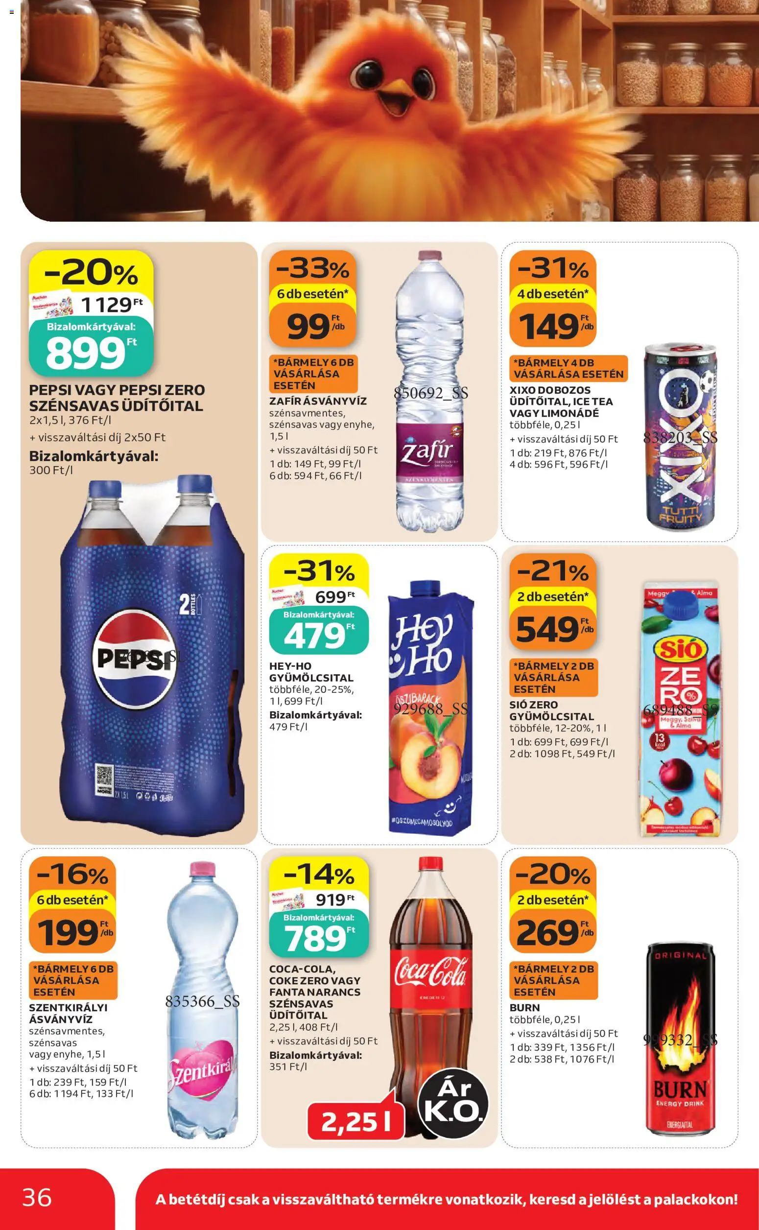 Auchan akciós ujság - amely érvényes a következő dátumtól: 2026.08.27. | Oldal: 36 | Termékek: Üdítőital, Szentkirályi, Limonádé, Narancs