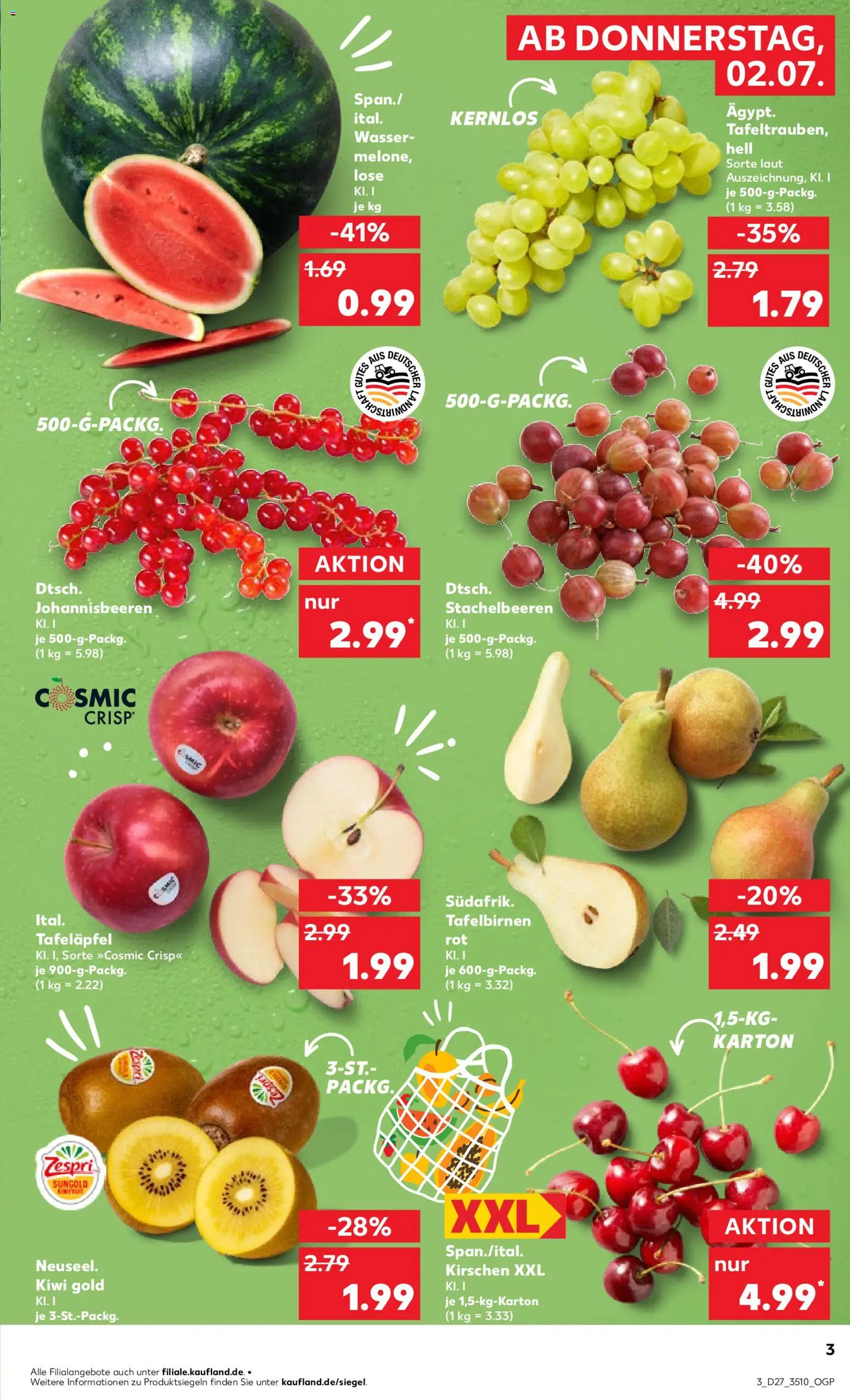 Kaufland Prospekt Zeitz – gültig ab 02.07.2026 | Seite: 3 | Produkte: Kirschen, Wasser, Kiwi
