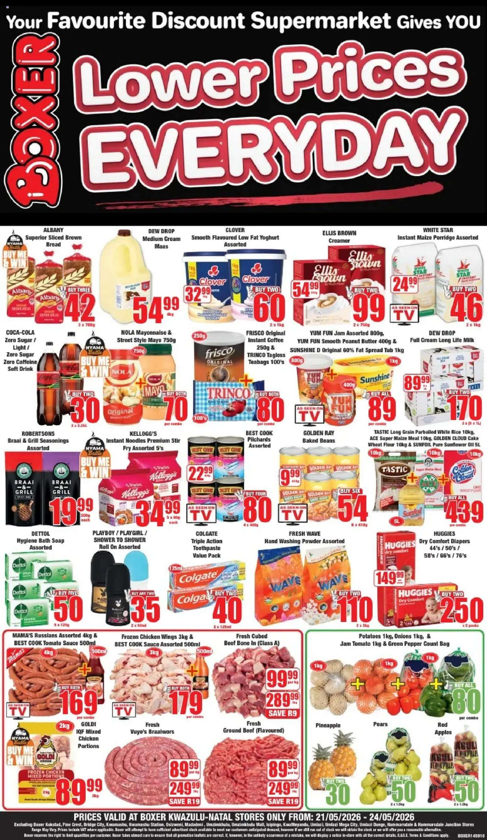 New Boxer catalogue – valid from 21.05.2026 | Page: 1 | Products: Baked beans, Creamer, Rice, Toothpaste