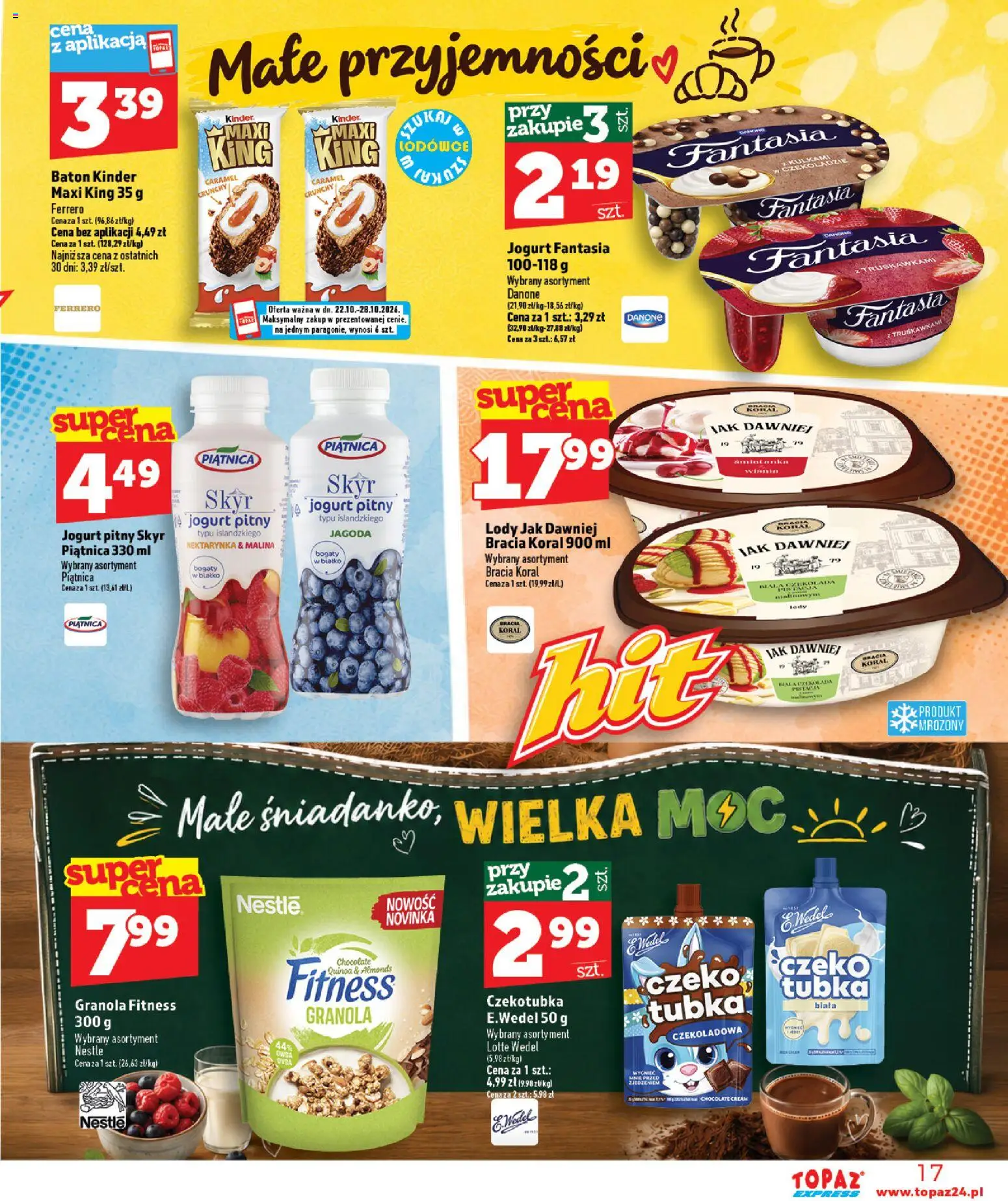 Topaz gazetka - Express od 22.10.2026 | Strona: 17 | Produkty: Nektarynka, Malina, Jogurt pitny, Skyr