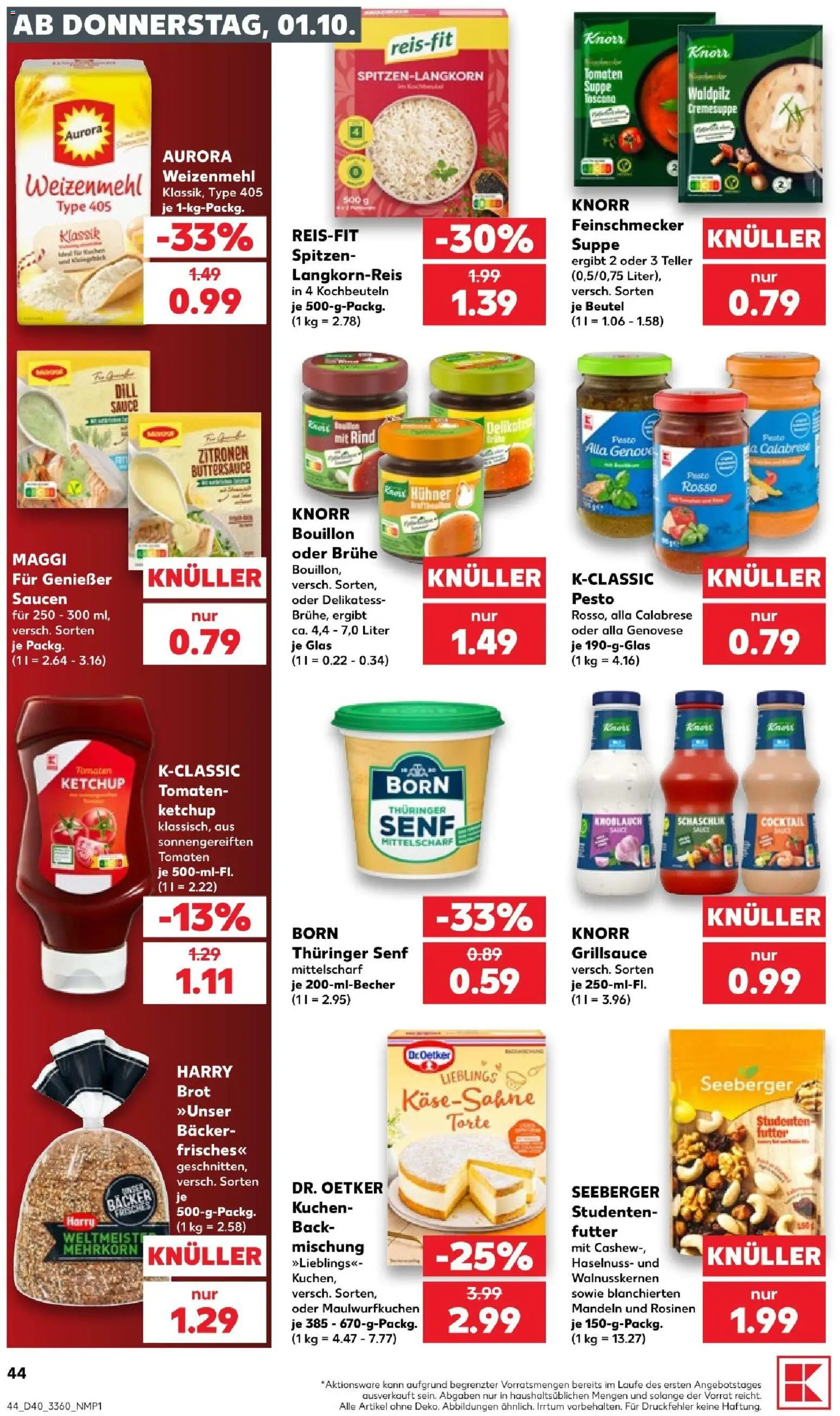 Kaufland Prospekt Potsdam – gültig ab 01.10.2026 | Seite: 48 | Produkte: Weizenmehl, Mandeln, Cashew, Brot