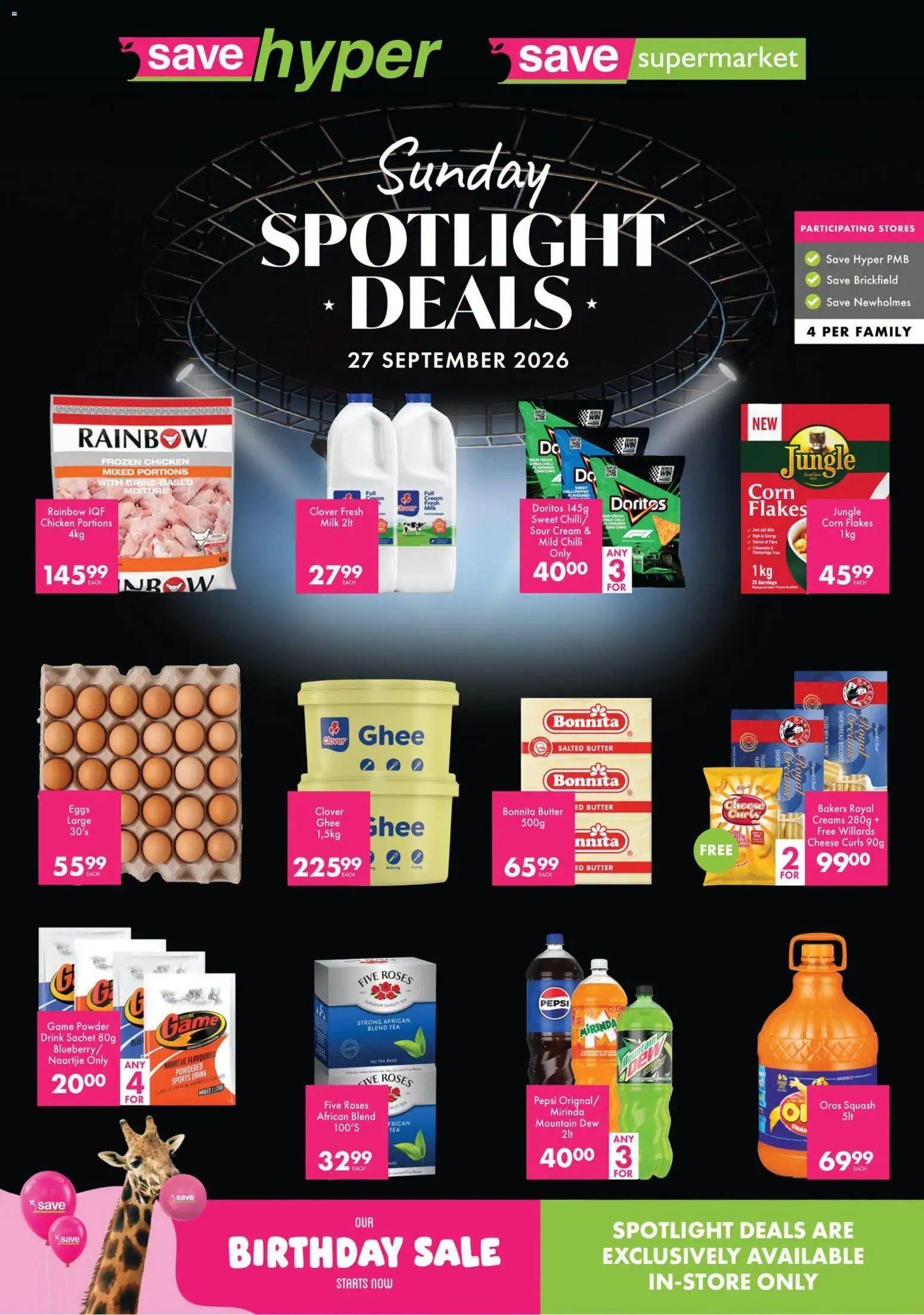 New Save catalogue – valid from 27/09/2026 | Page: 1 | Products: Squash, Frozen chicken, Milk, Biscuits