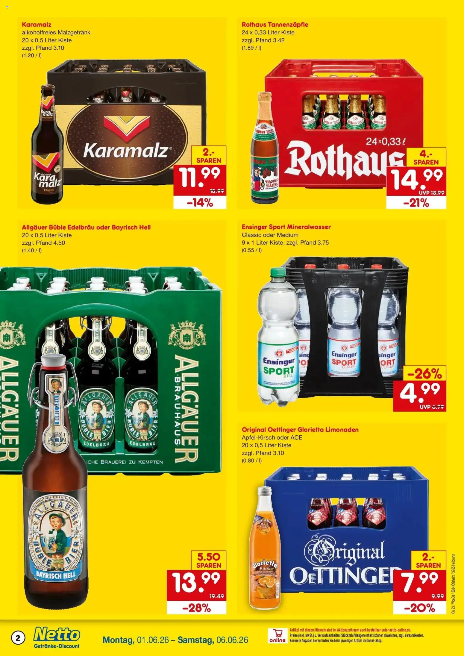Netto Marken-Discount Prospekt Ötisheim – gültig ab 01.06.2026 | Seite: 2 | Produkte: Oettinger, Mineralwasser