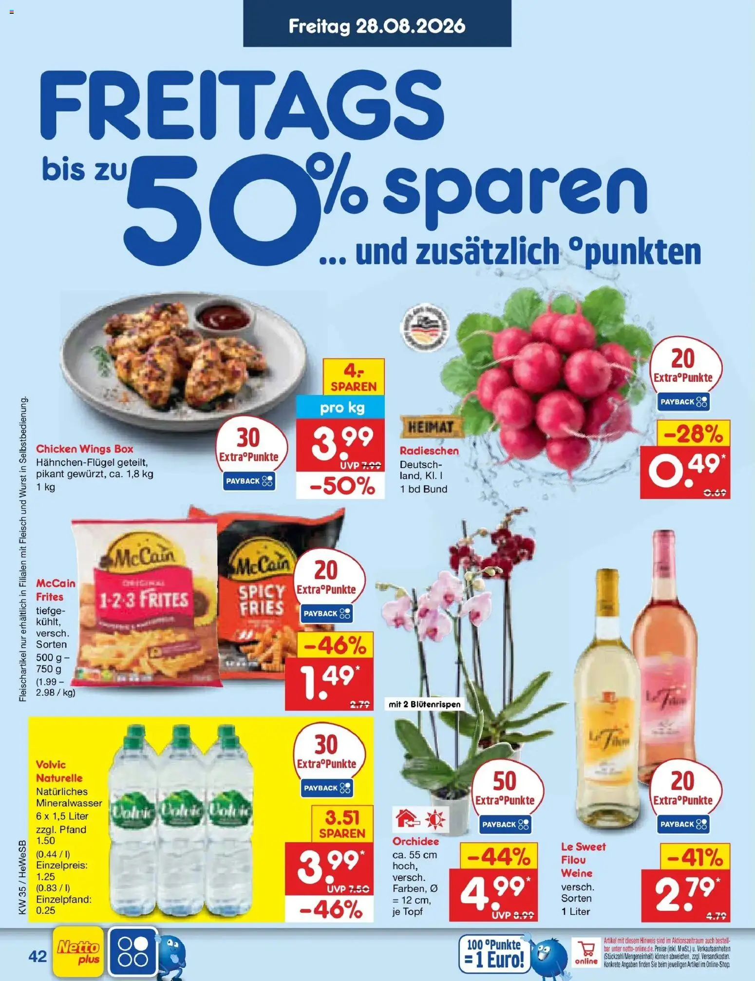 Netto Marken-Discount Prospekt Hamburg (ab 24.08.2026) » Angebote | Seite: 56 | Produkte: Orchidee, McCain, Wurst, Volvic